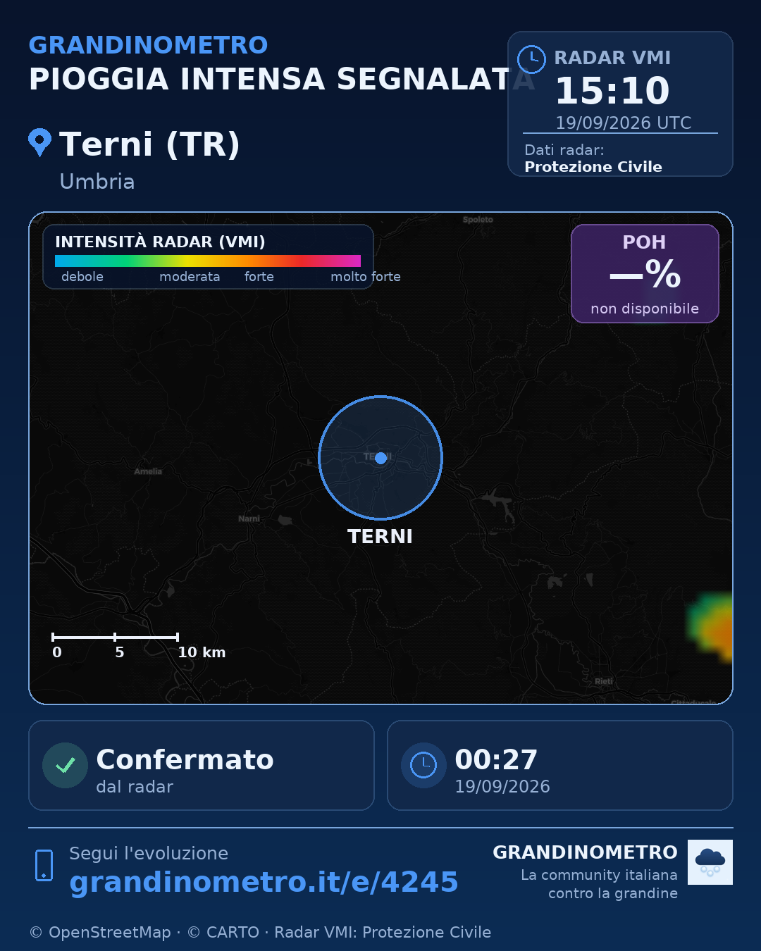 Mappa dell'evento: pioggia intensa a Terni (TR)