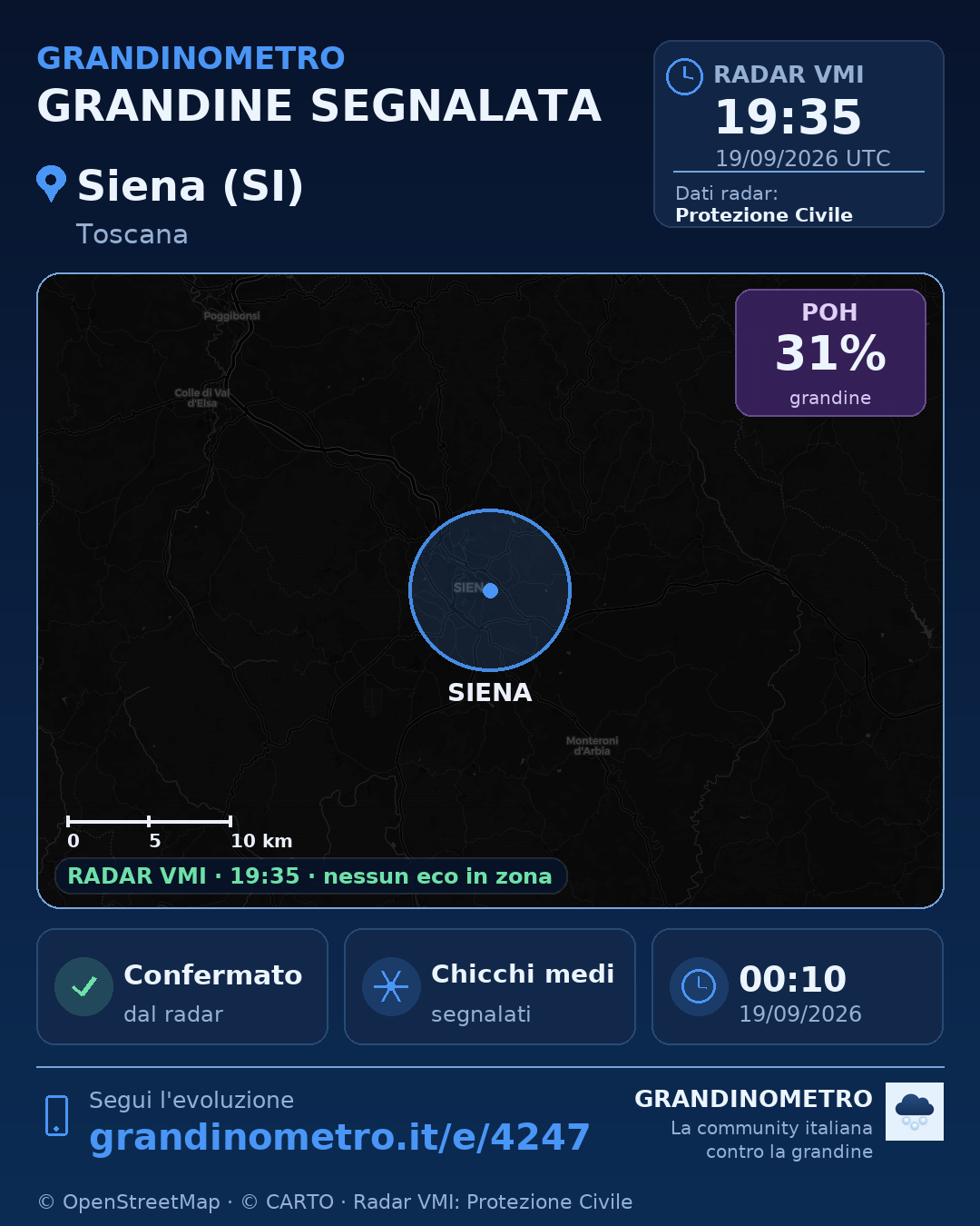 Mappa dell'evento: grandine a Siena (SI)