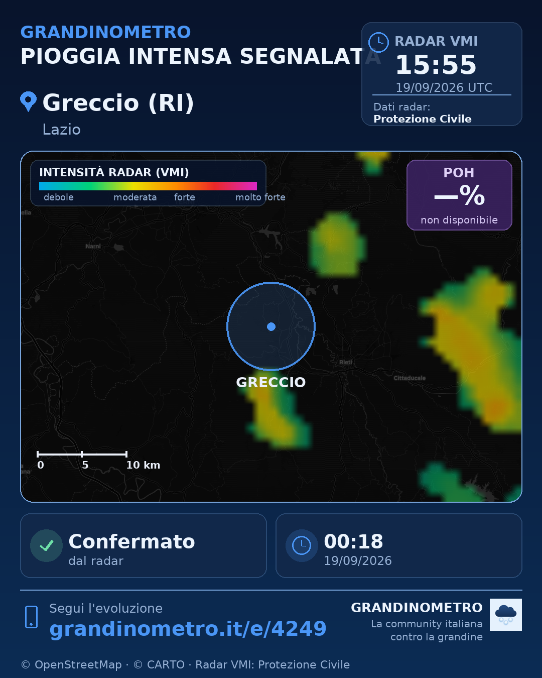 Mappa dell'evento: pioggia intensa a Greccio (RI)