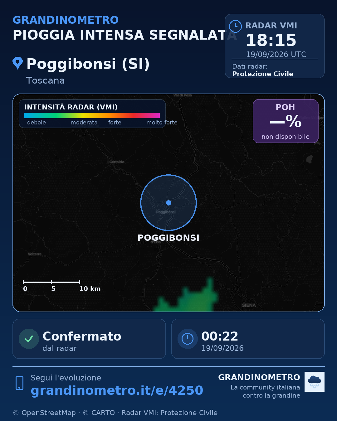 Mappa dell'evento: pioggia intensa a Poggibonsi (SI)