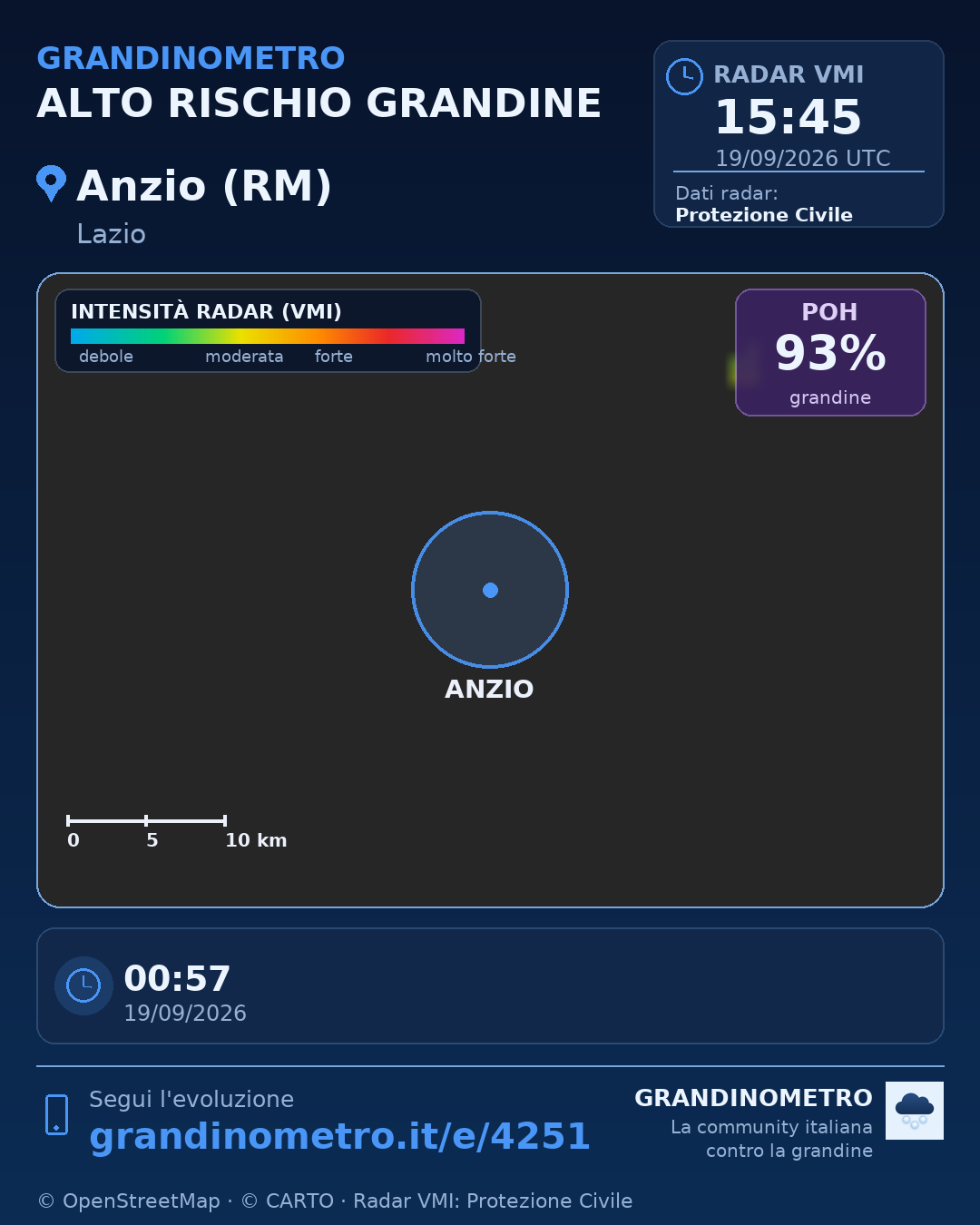 Mappa dell'evento: grandine ad Anzio (RM)