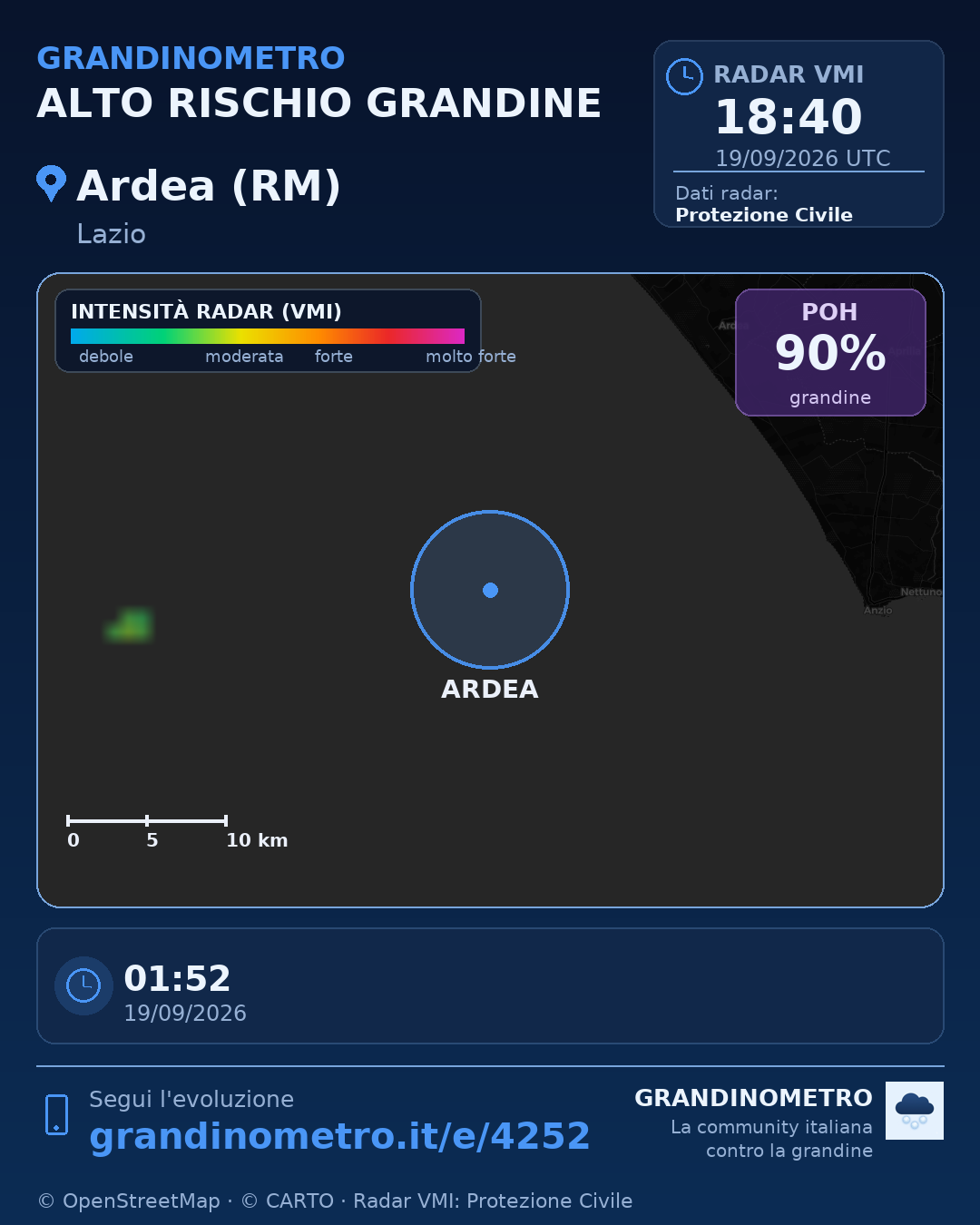 Mappa dell'evento: grandine ad Ardea (RM)