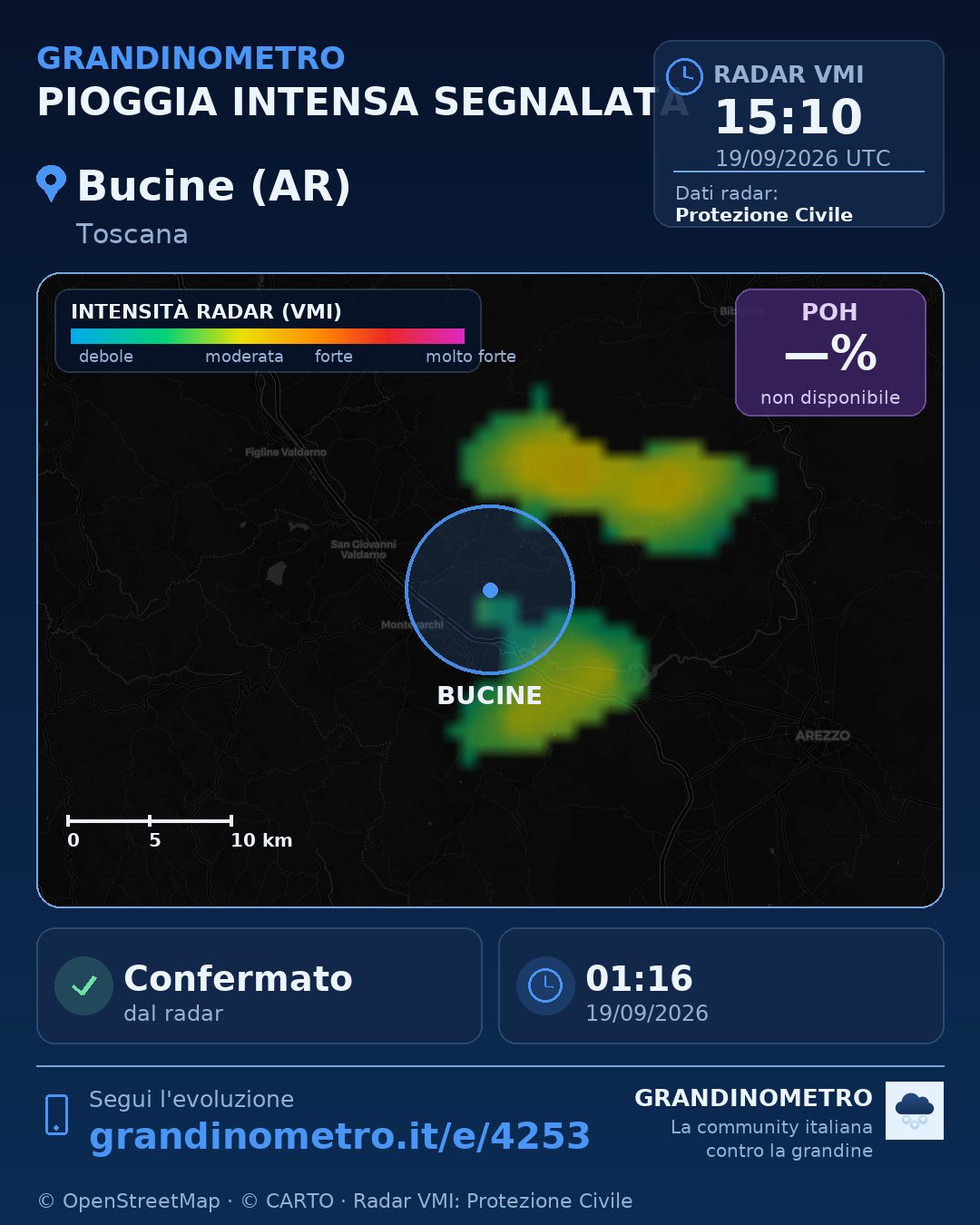 Mappa dell'evento: pioggia intensa a Bucine (AR)