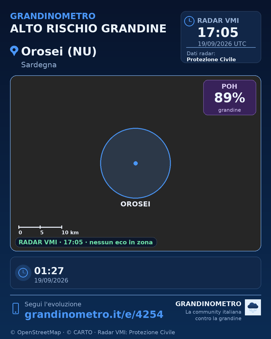 Mappa dell'evento: grandine a Orosei (NU)