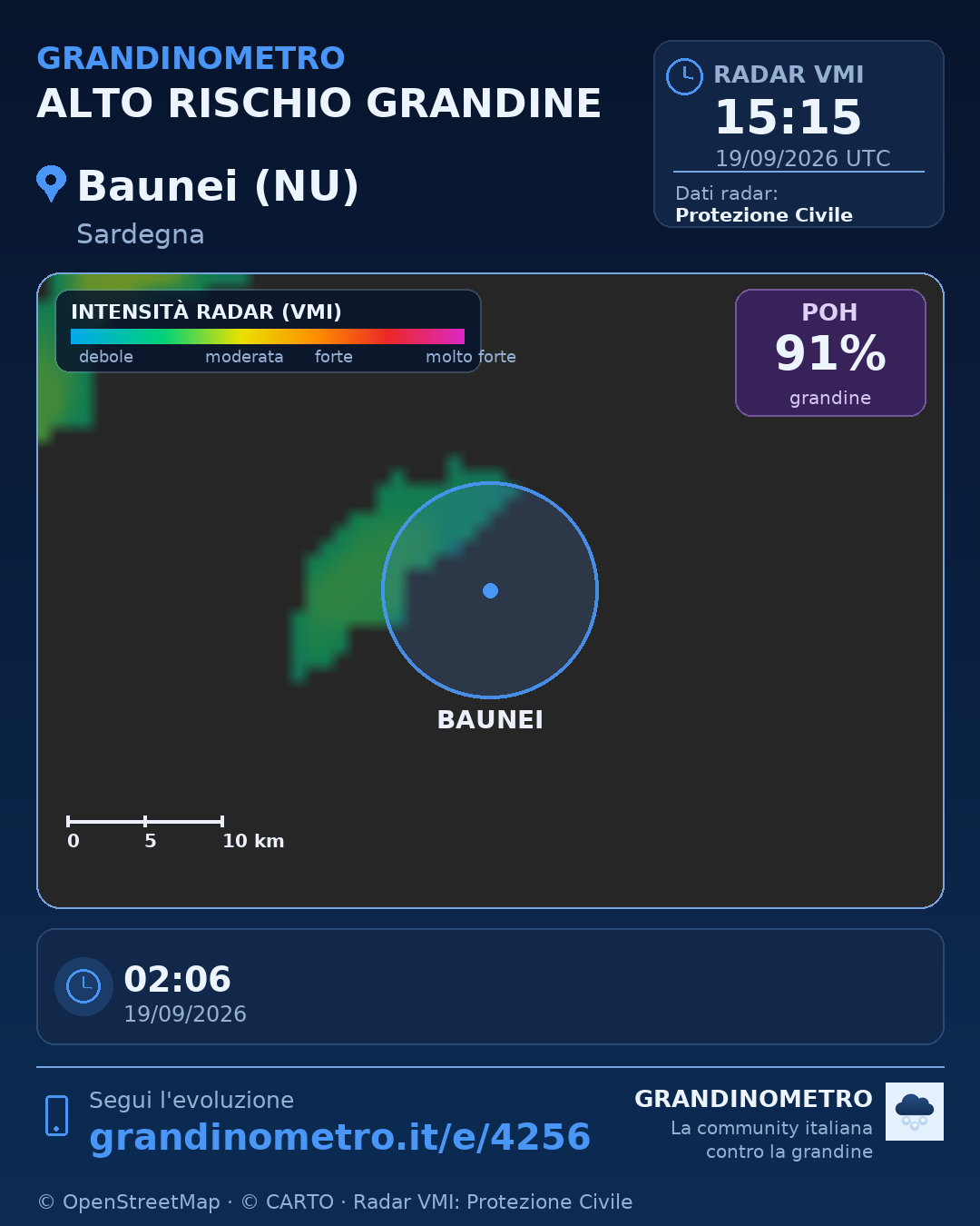 Mappa dell'evento: grandine a Baunei (NU)