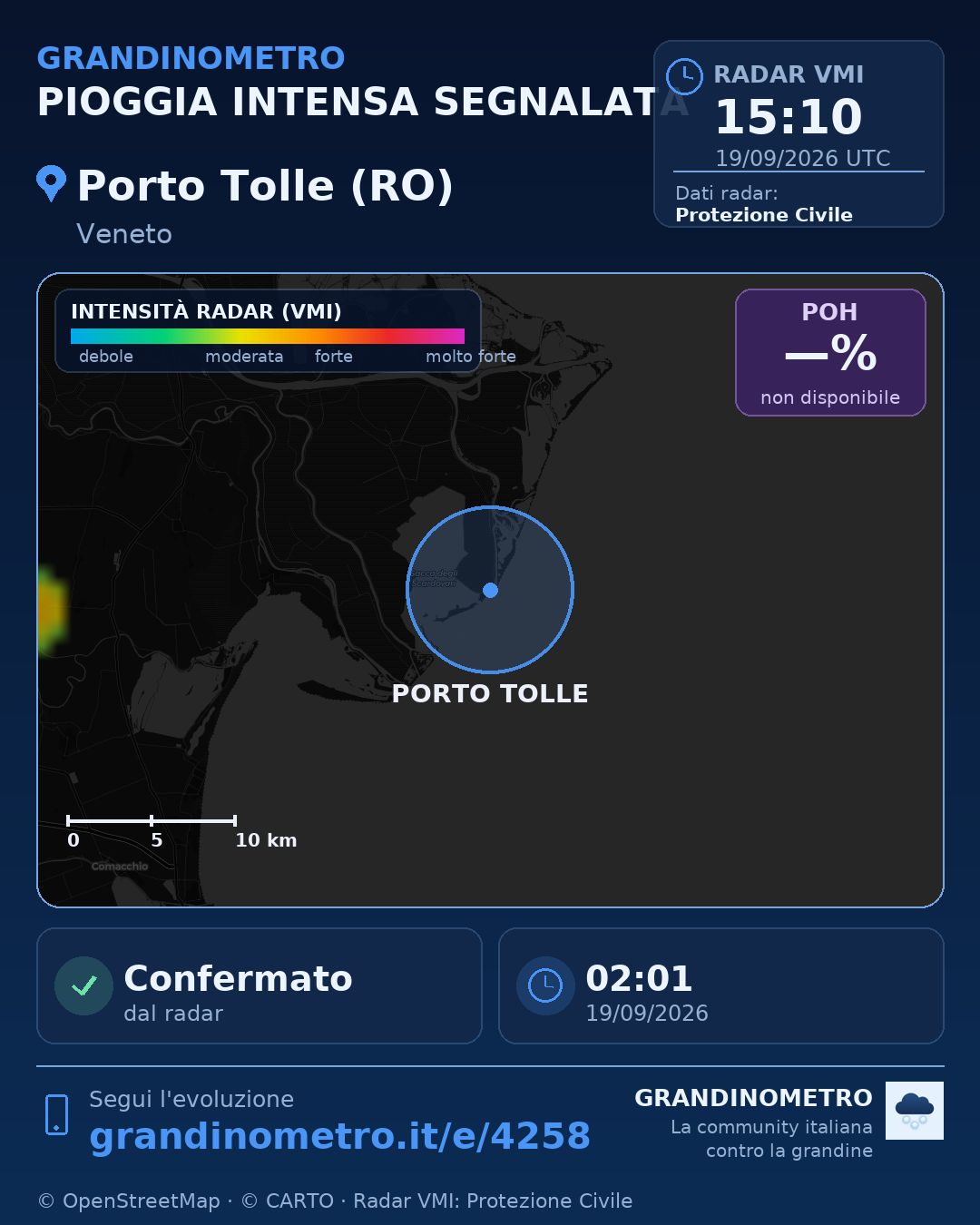 Mappa dell'evento: pioggia intensa a Porto Tolle (RO)
