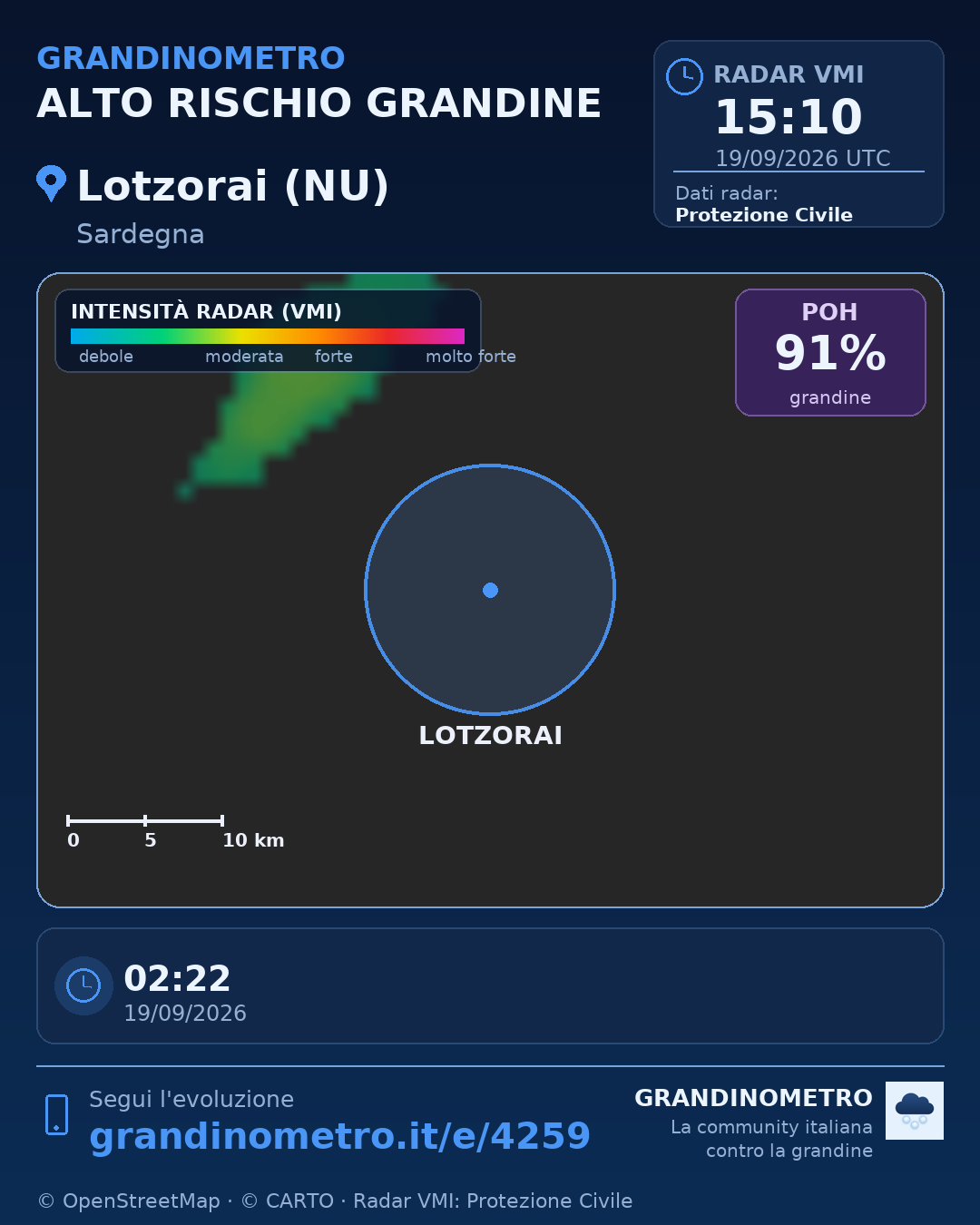 Mappa dell'evento: grandine a Lotzorai (NU)