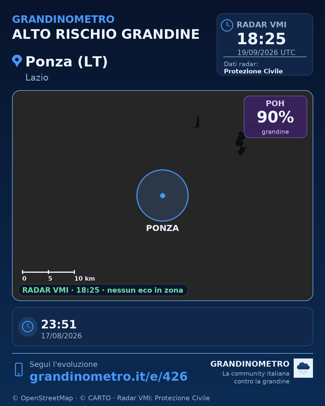 Mappa dell'evento: grandine a Ponza (LT)