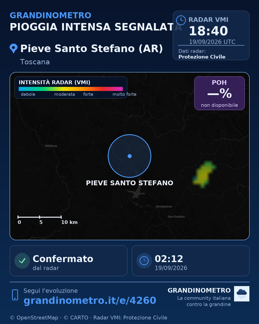 Mappa dell'evento: pioggia intensa a Pieve Santo Stefano (AR)