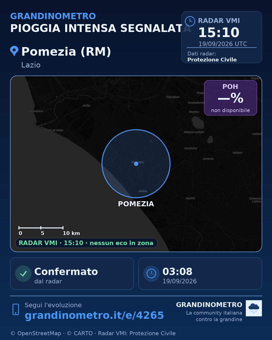 Mappa dell'evento: pioggia intensa a Pomezia (RM)