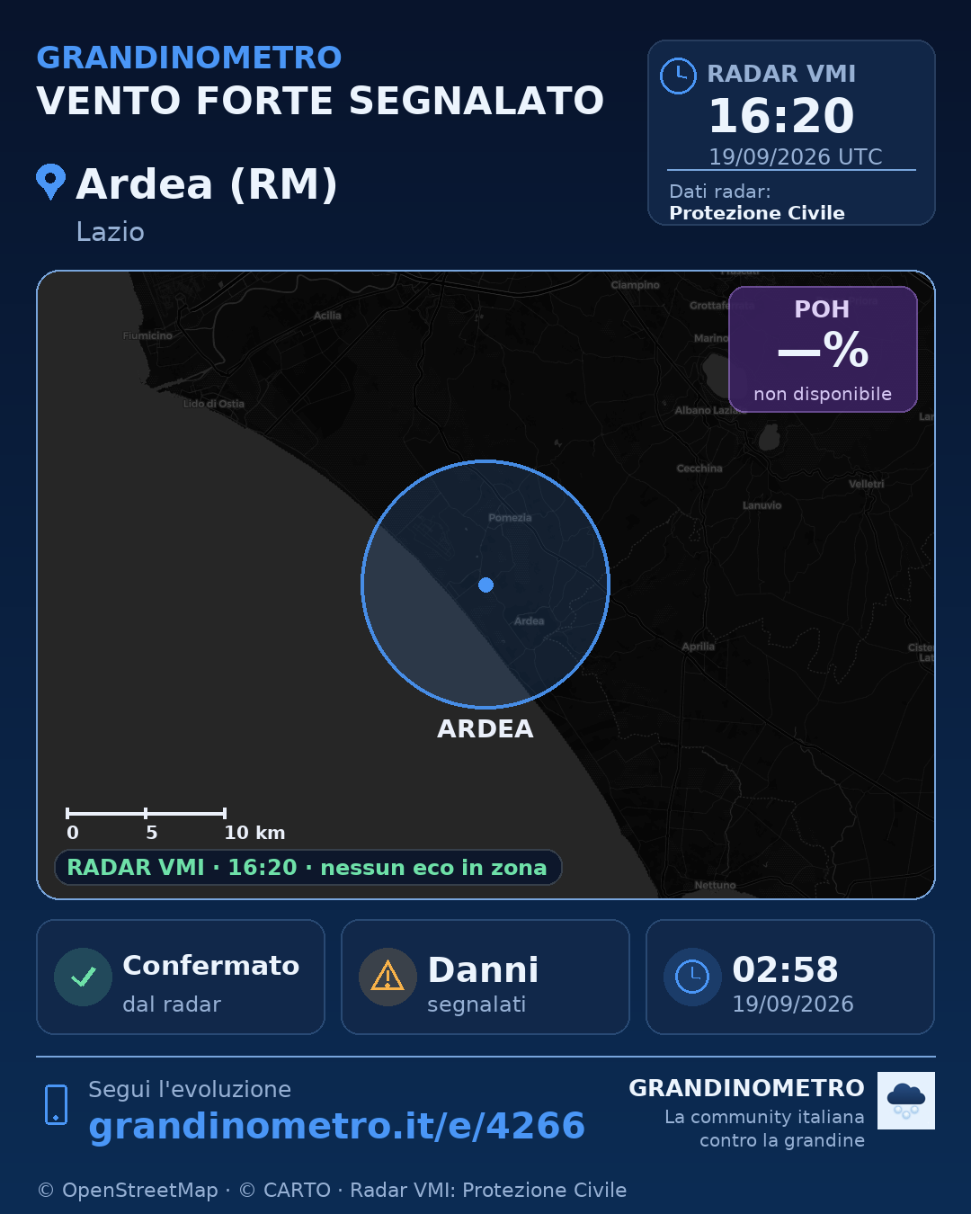 Mappa dell'evento: vento forte ad Ardea (RM)