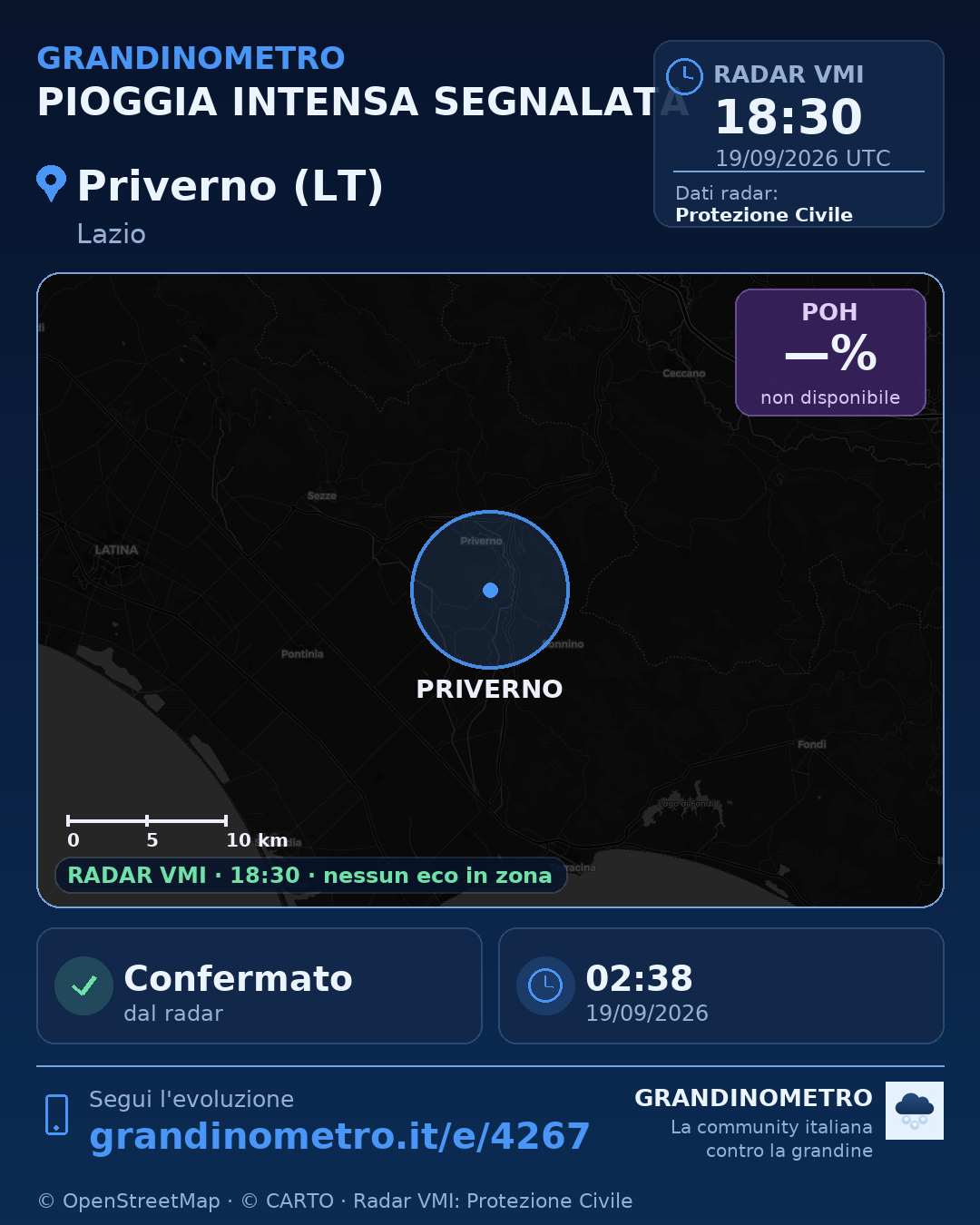 Mappa dell'evento: pioggia intensa a Priverno (LT)