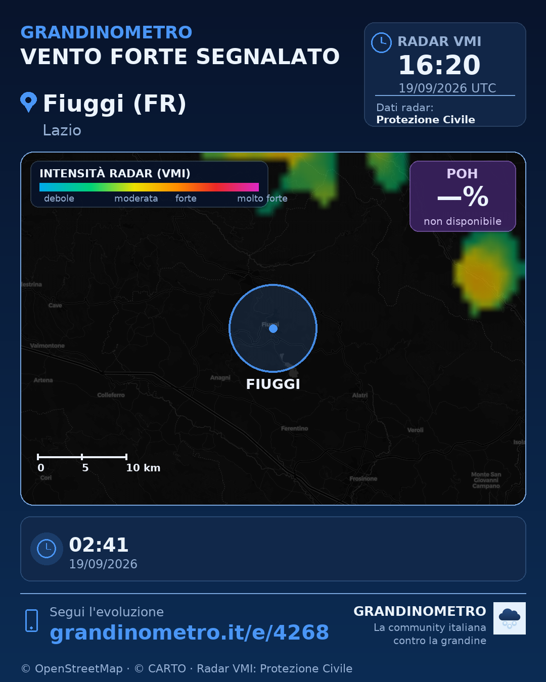 Mappa dell'evento: vento forte a Fiuggi (FR)