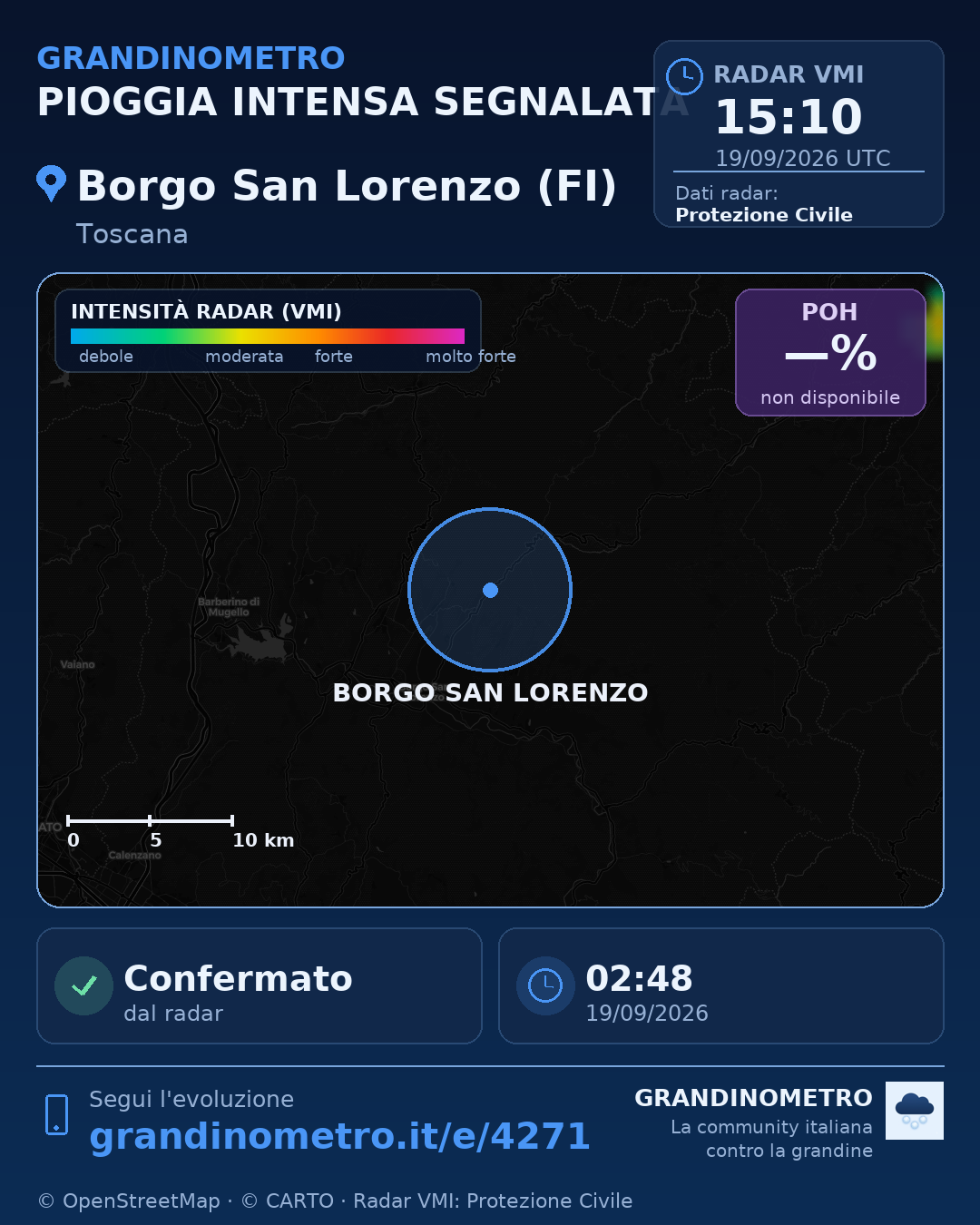 Mappa dell'evento: pioggia intensa a Borgo San Lorenzo (FI)