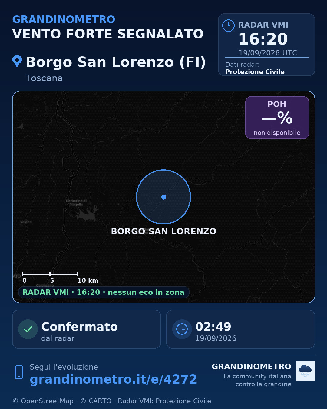 Mappa dell'evento: vento forte a Borgo San Lorenzo (FI)