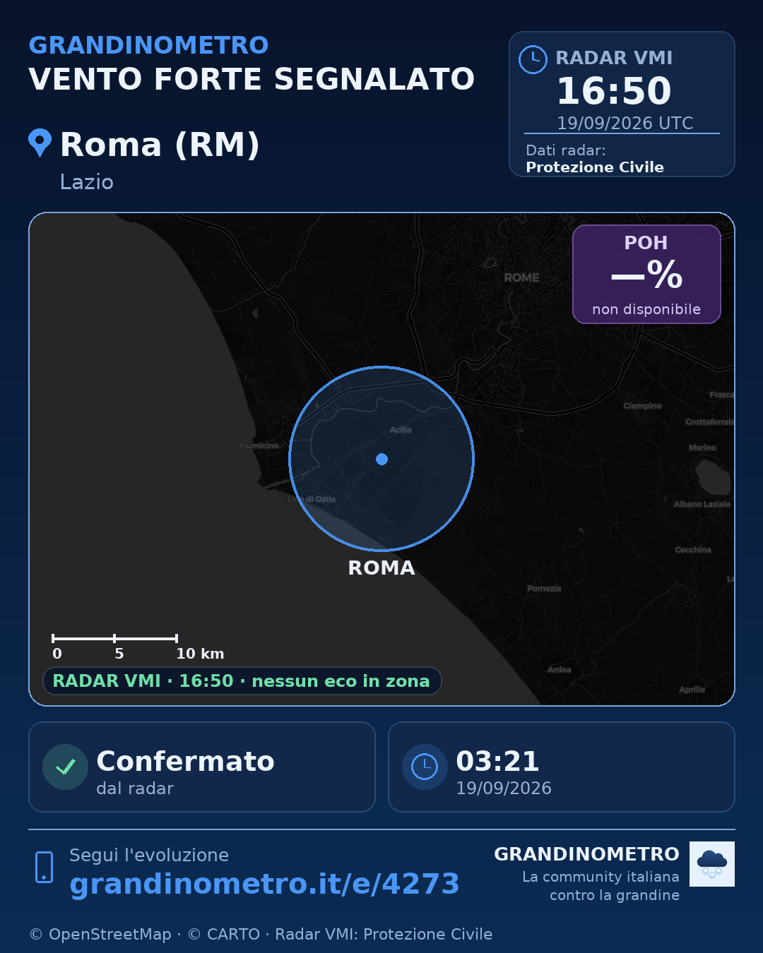 Mappa dell'evento: vento forte a Roma (RM)