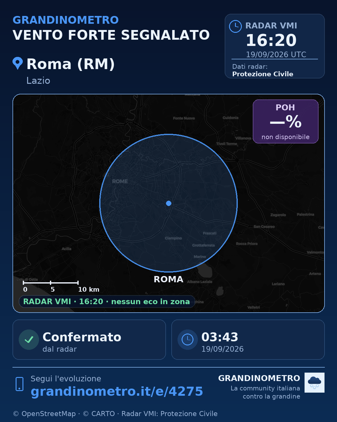 Mappa dell'evento: vento forte a Roma (RM)