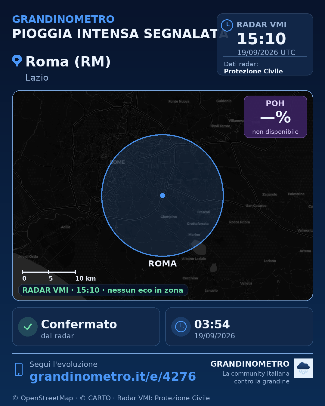 Mappa dell'evento: pioggia intensa a Roma (RM)