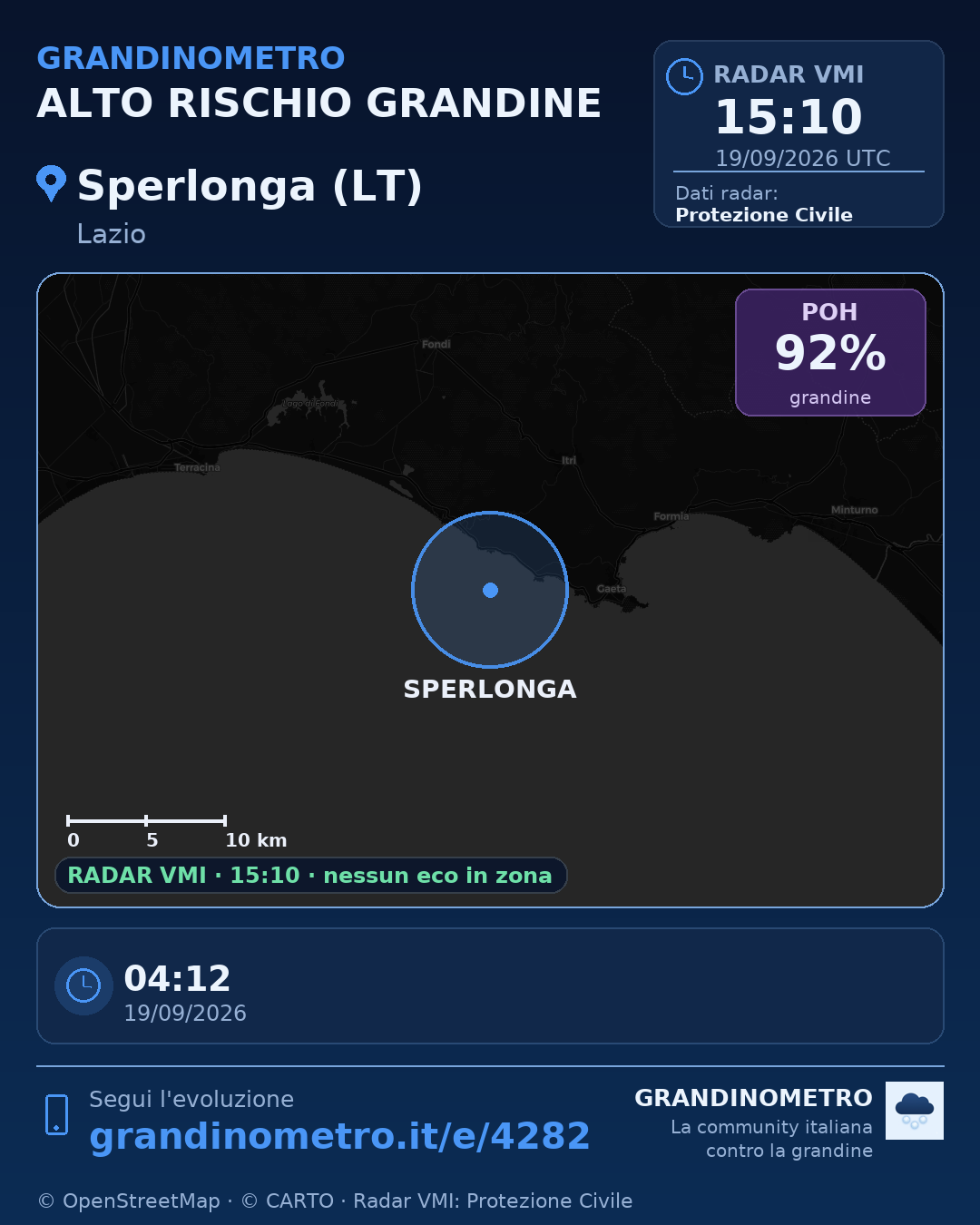 Mappa dell'evento: grandine a Sperlonga (LT)