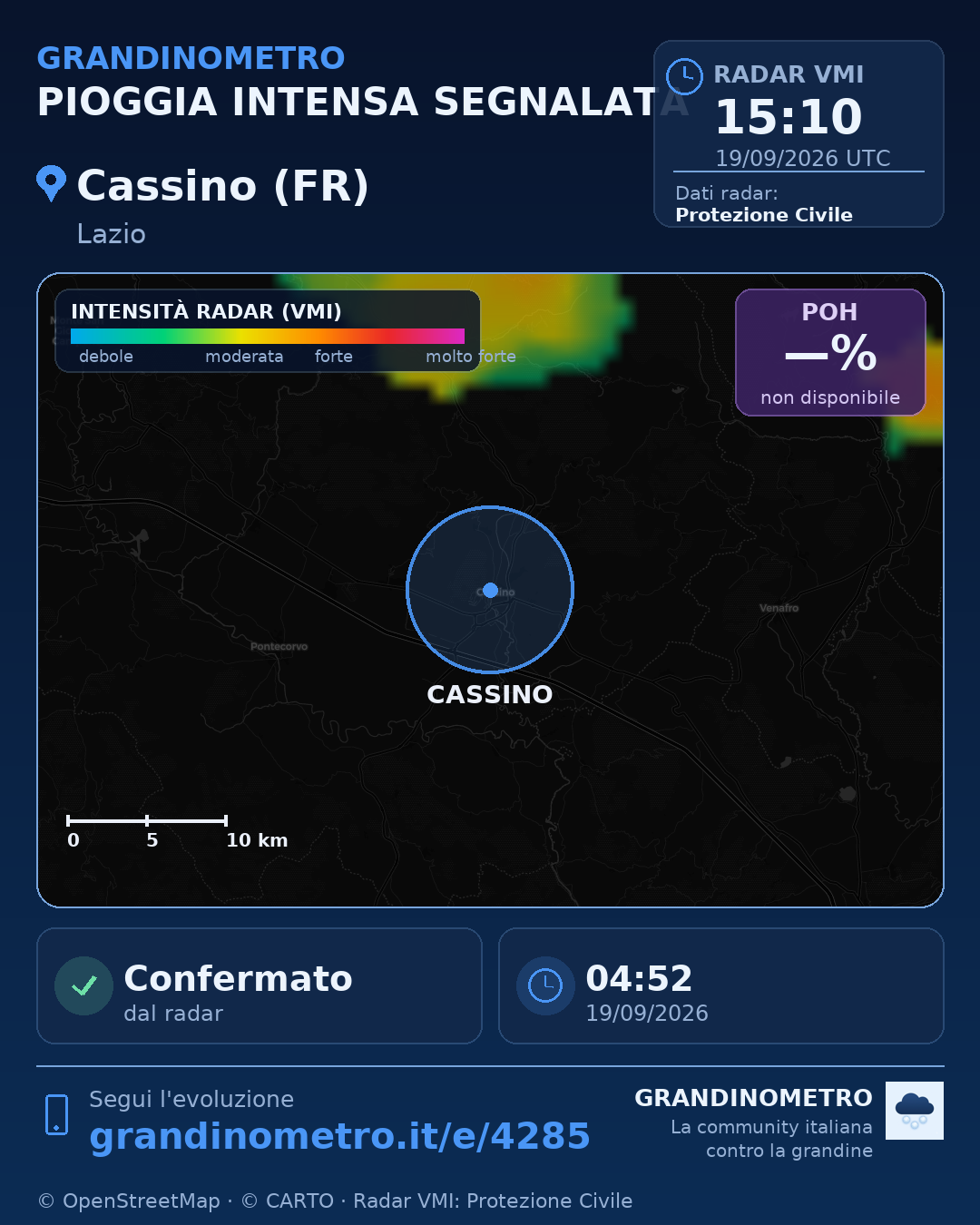 Mappa dell'evento: pioggia intensa a Cassino (FR)