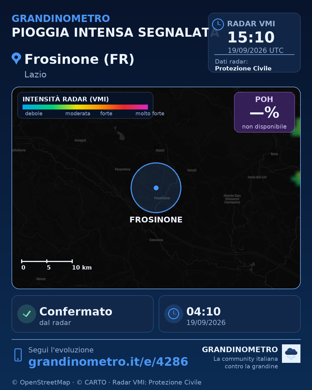 Mappa dell'evento: pioggia intensa a Frosinone (FR)