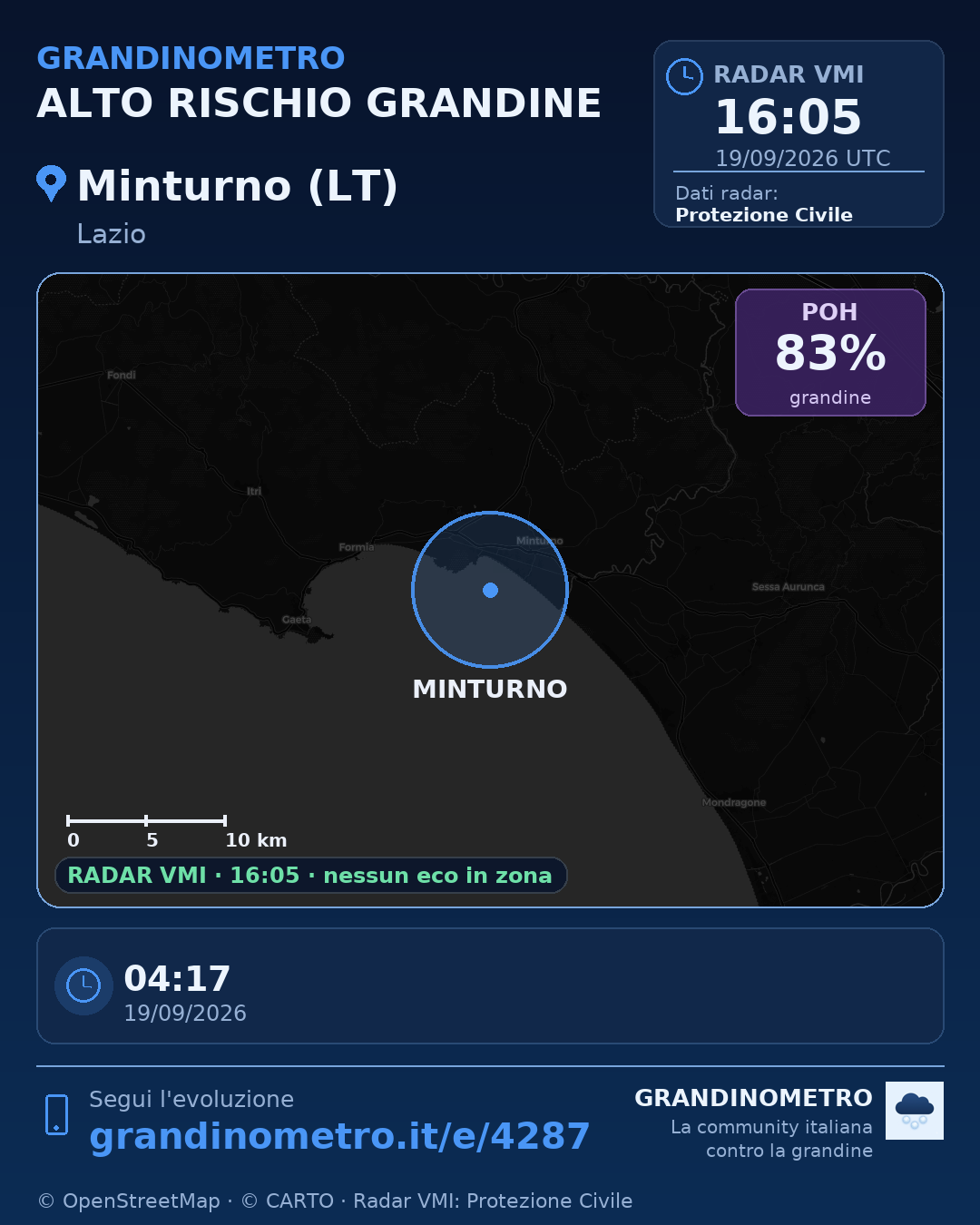 Mappa dell'evento: grandine a Minturno (LT)