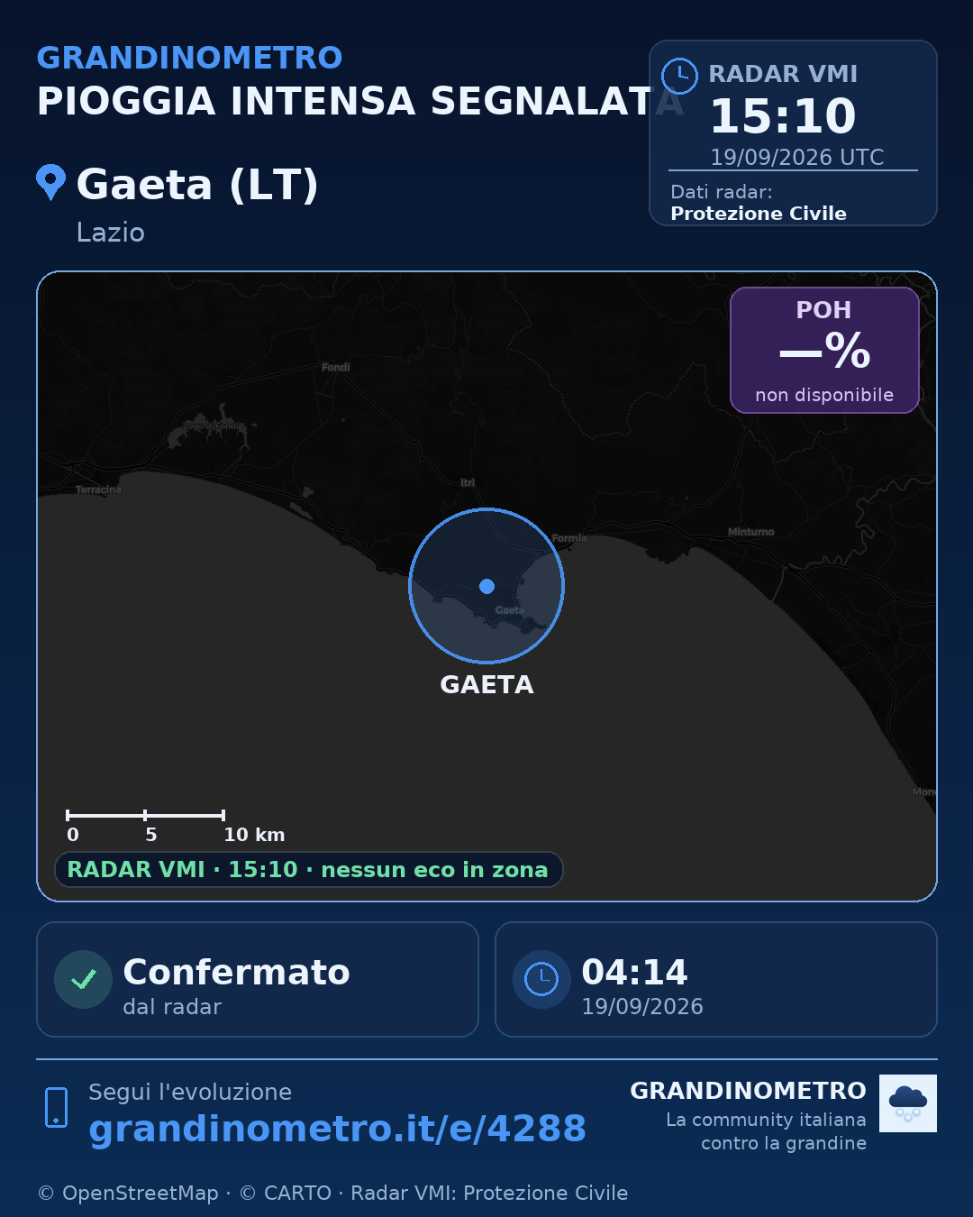 Mappa dell'evento: pioggia intensa a Gaeta (LT)