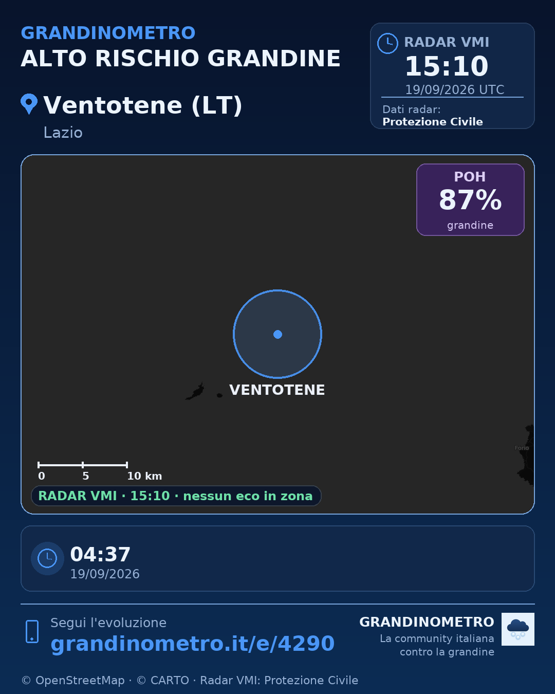 Mappa dell'evento: grandine a Ventotene (LT)