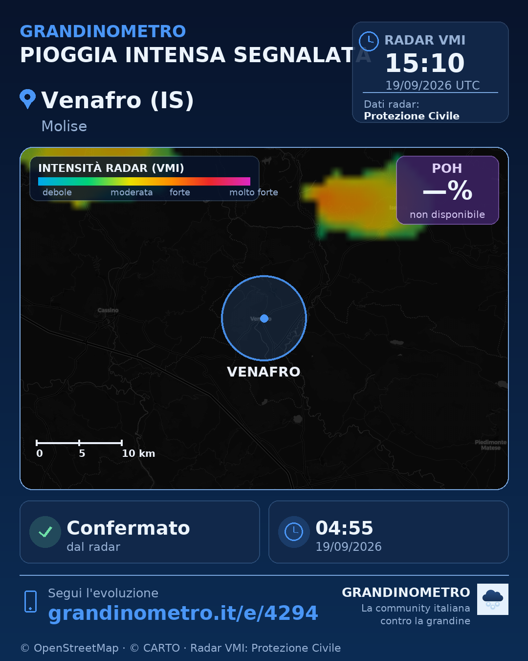 Mappa dell'evento: pioggia intensa a Venafro (IS)