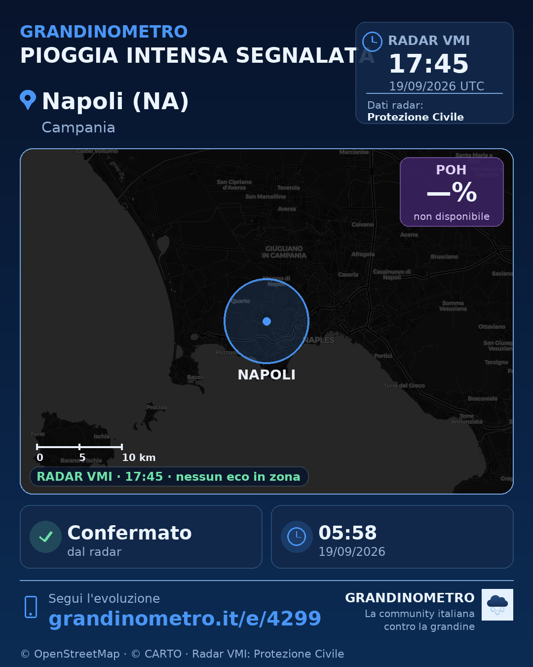 Mappa dell'evento: pioggia intensa a Napoli (NA)