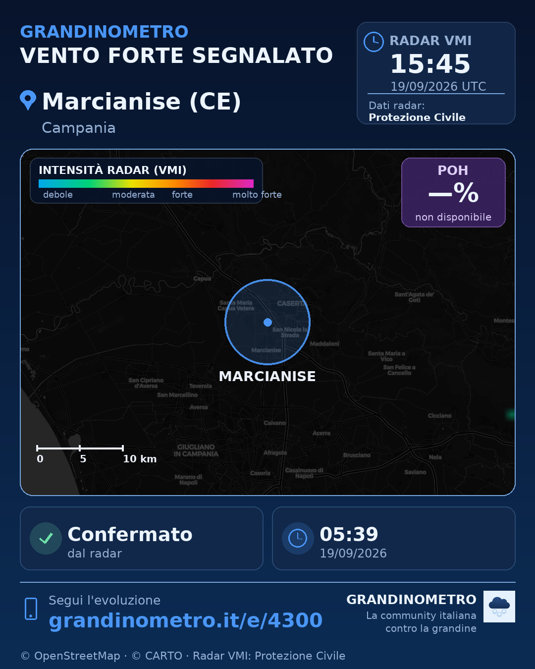 Mappa dell'evento: vento forte a Marcianise (CE)