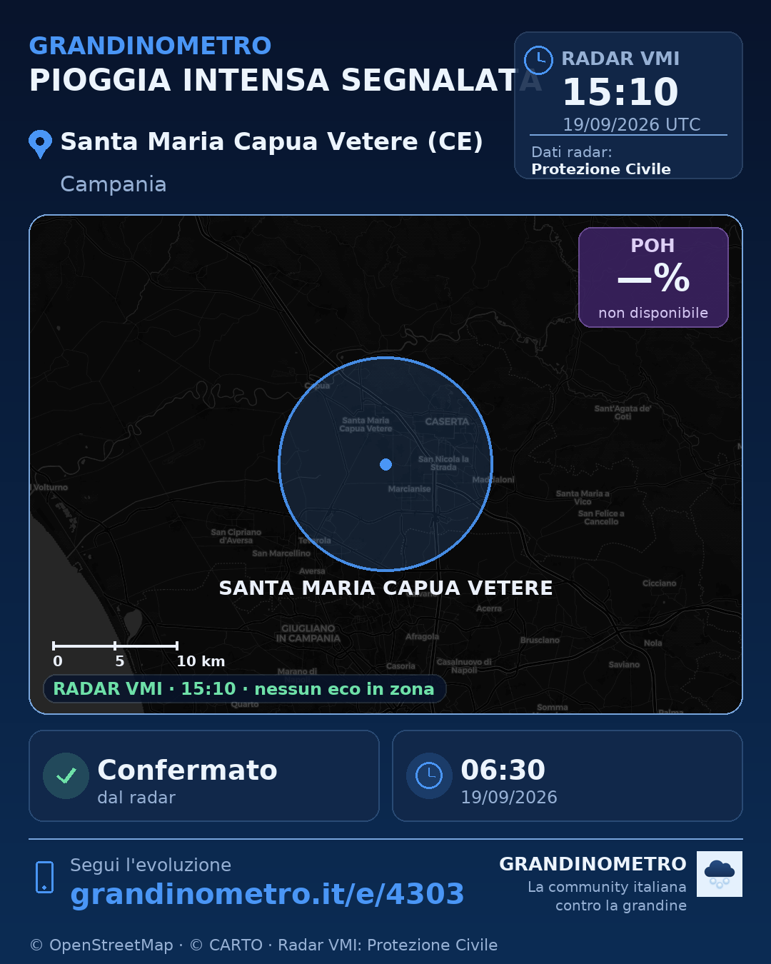 Mappa dell'evento: pioggia intensa a Santa Maria Capua Vetere (CE)