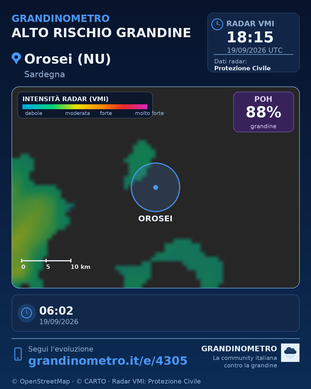Mappa dell'evento: grandine a Orosei (NU)