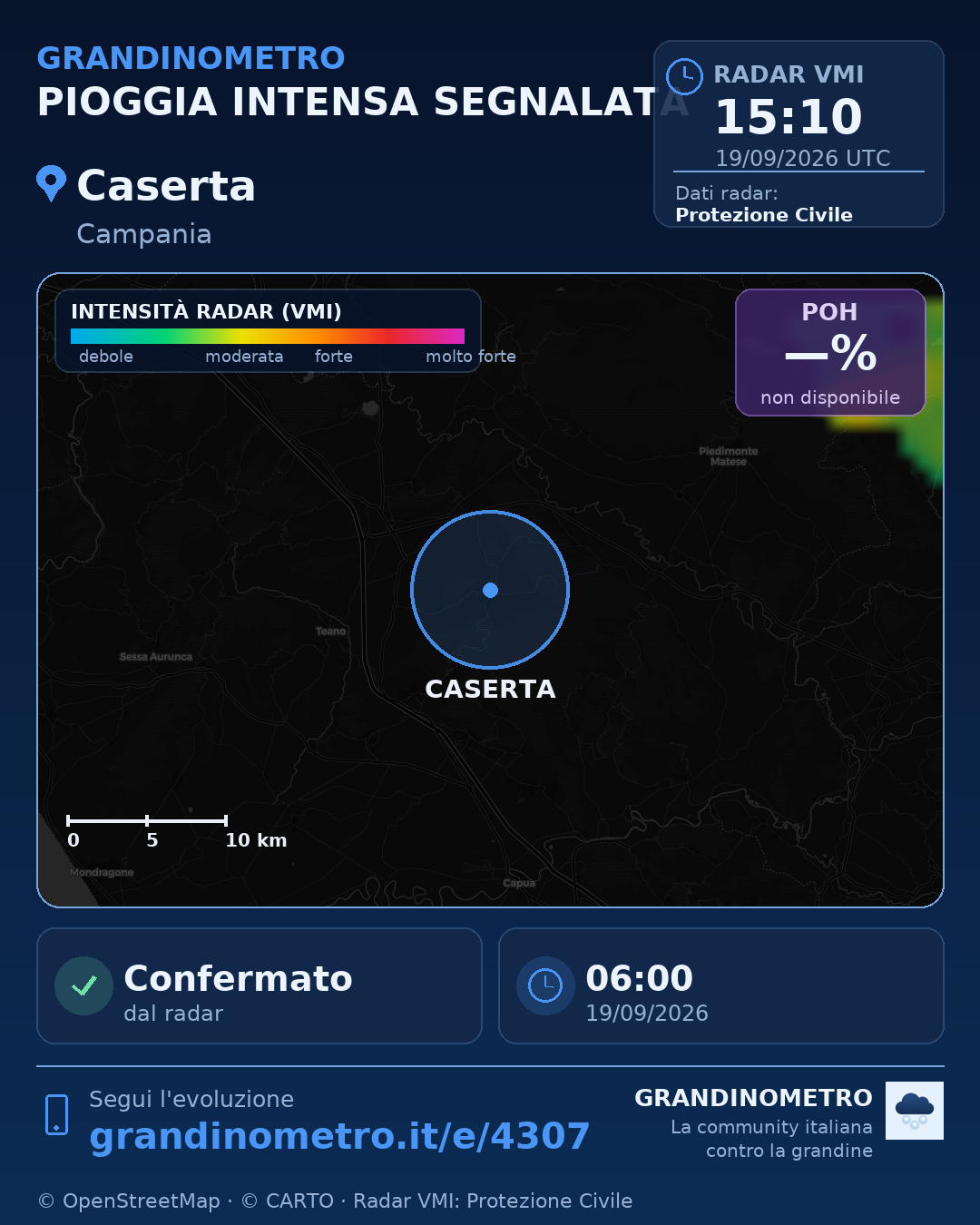 Mappa dell'evento: pioggia intensa a Caserta