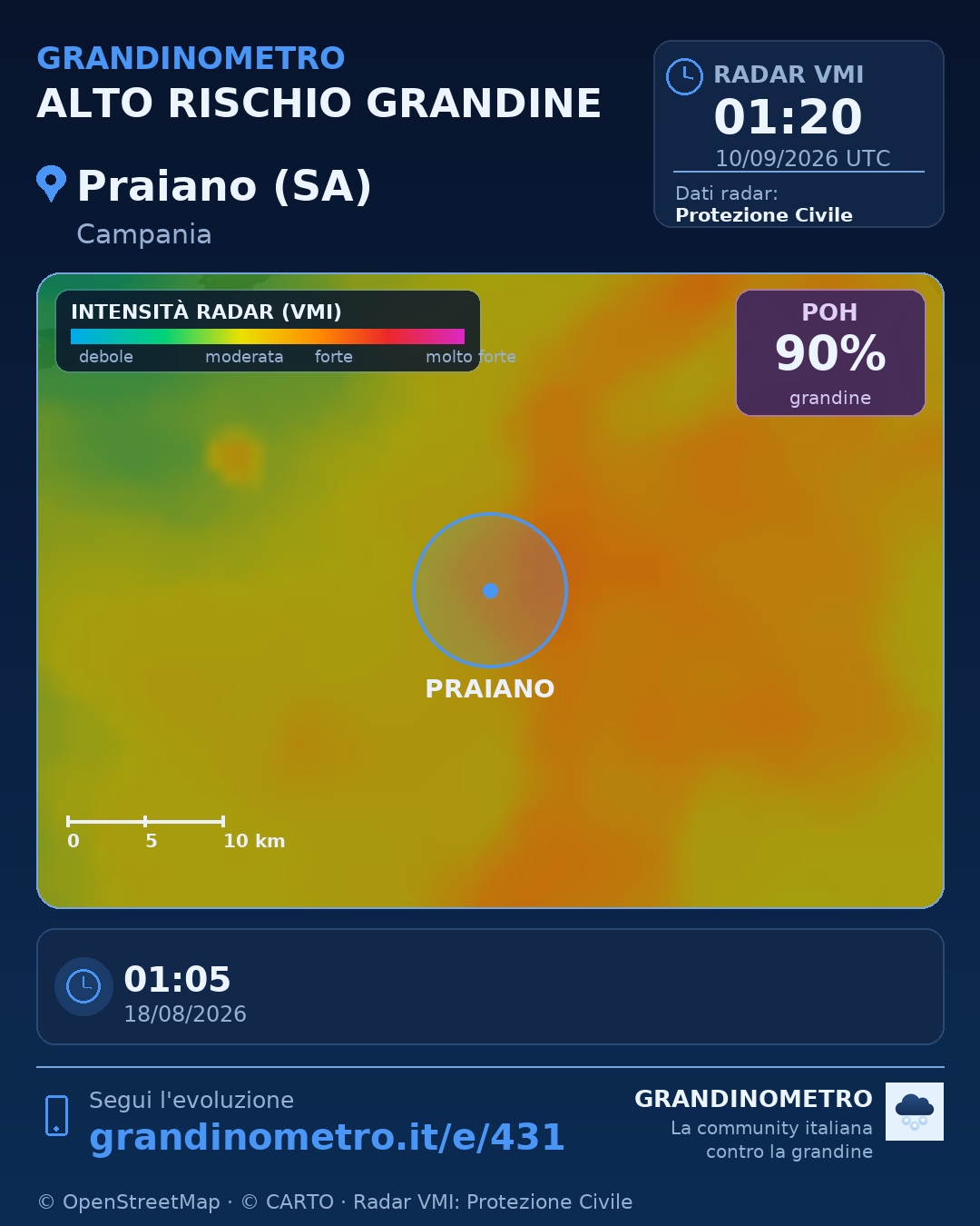 Mappa dell'evento: grandine a Praiano (SA)