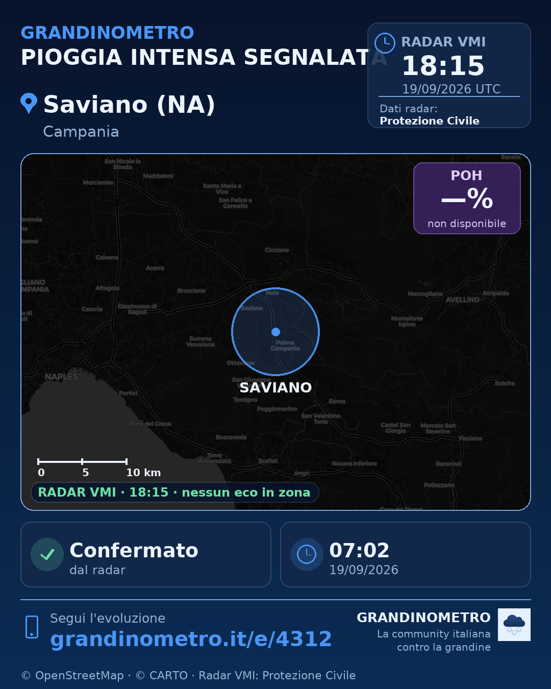 Mappa dell'evento: pioggia intensa a Saviano (NA)