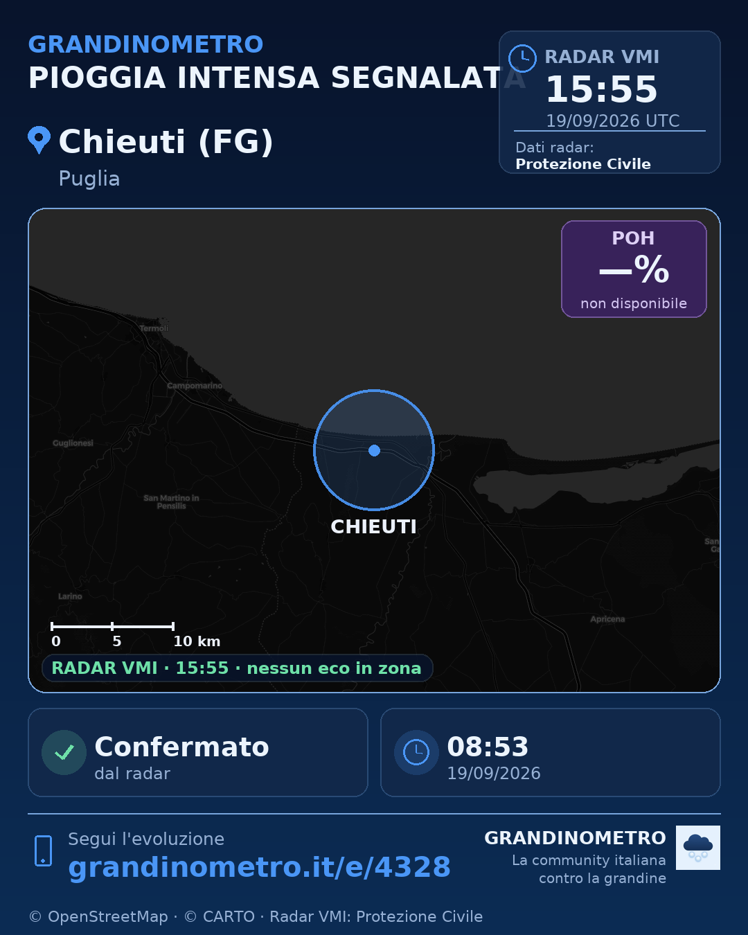 Mappa dell'evento: pioggia intensa a Chieuti (FG)