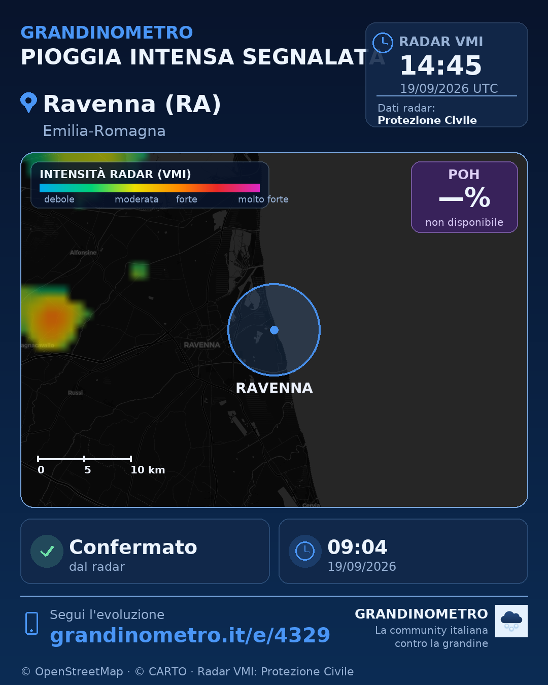 Mappa dell'evento: pioggia intensa a Ravenna (RA)