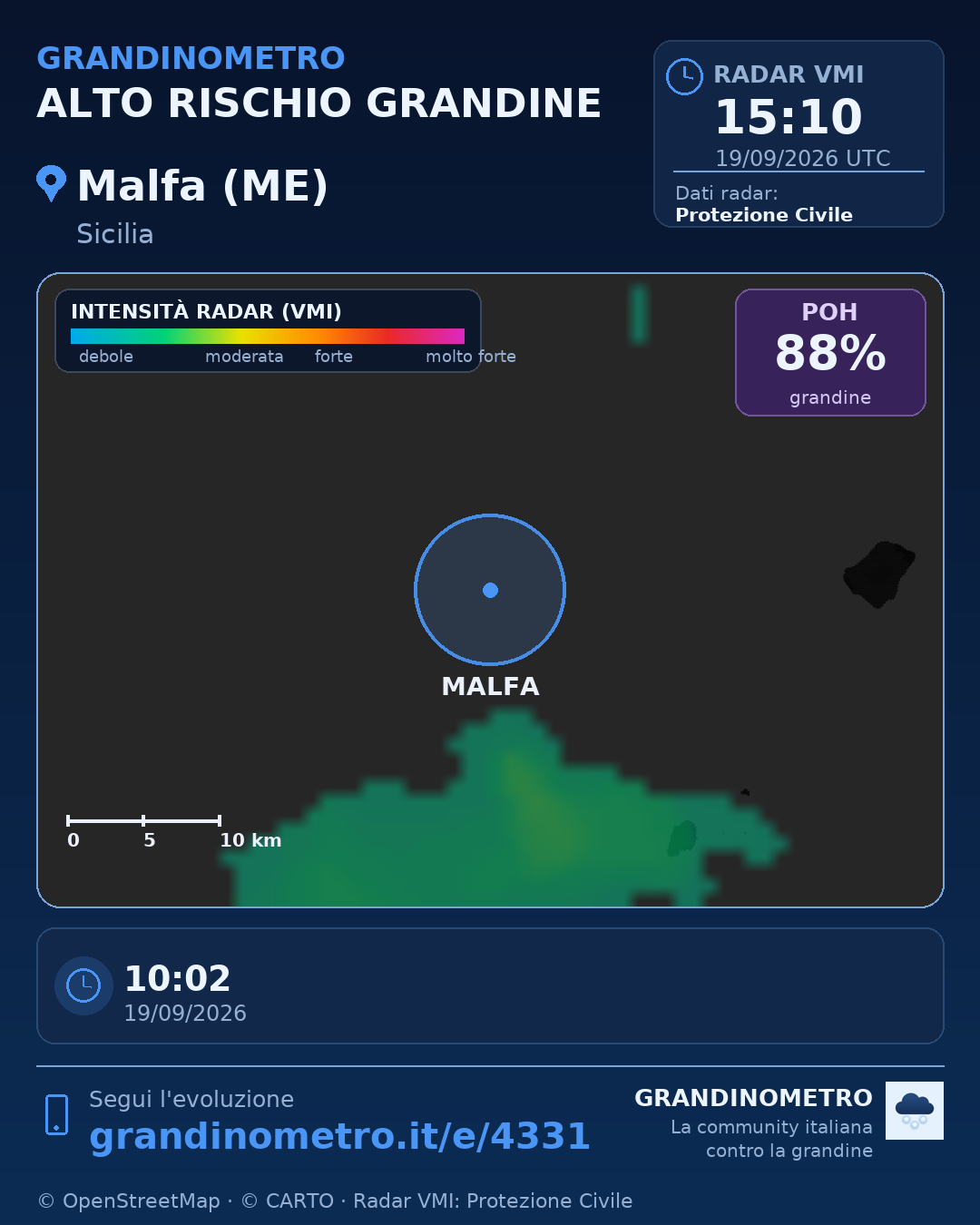 Mappa dell'evento: grandine a Malfa (ME)