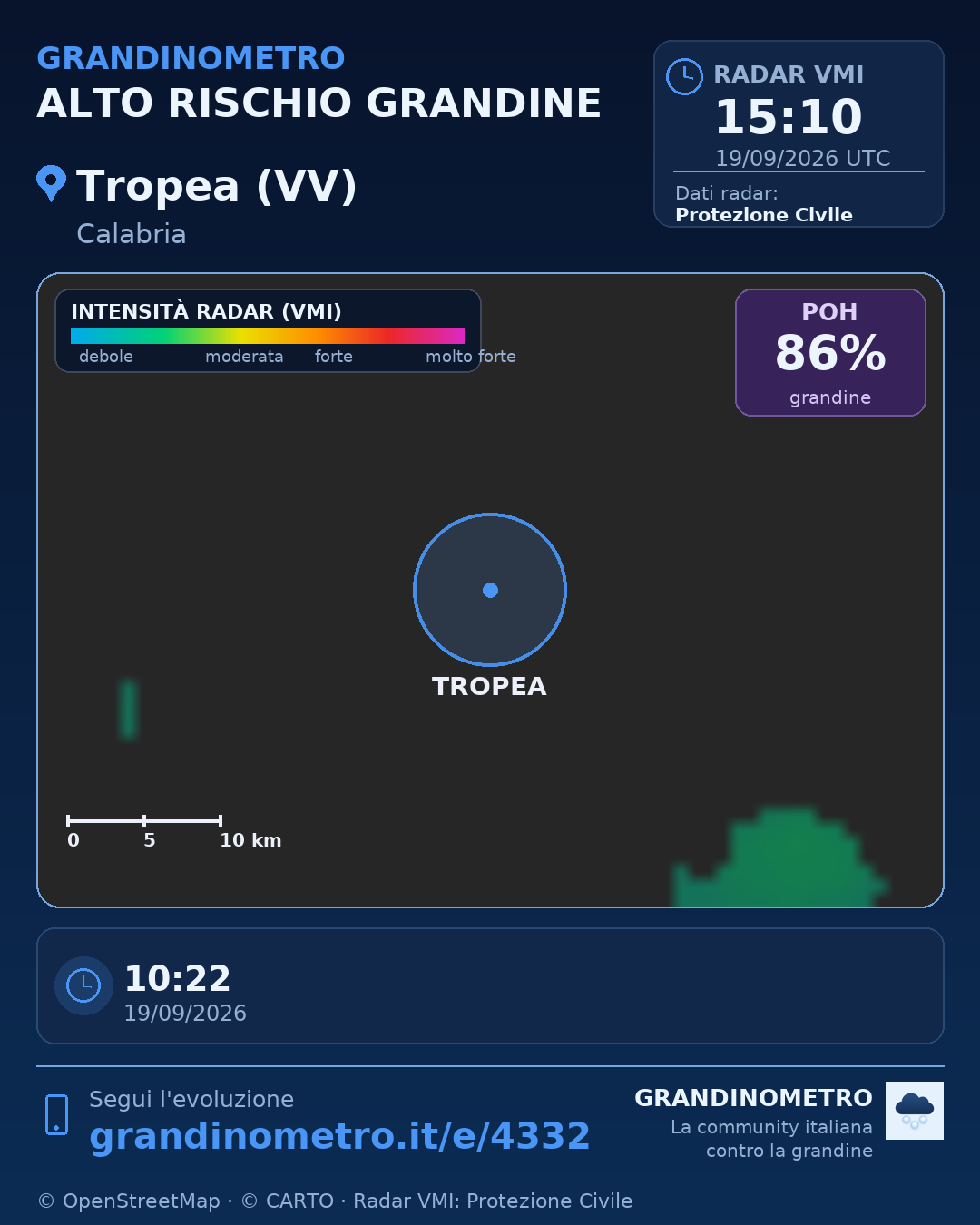 Mappa dell'evento: grandine a Tropea (VV)
