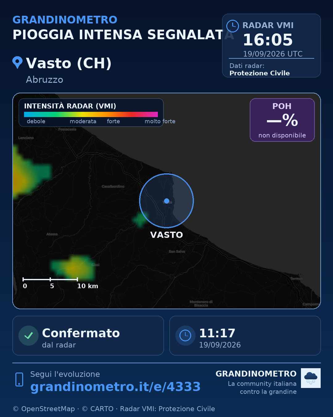 Mappa dell'evento: pioggia intensa a Vasto (CH)