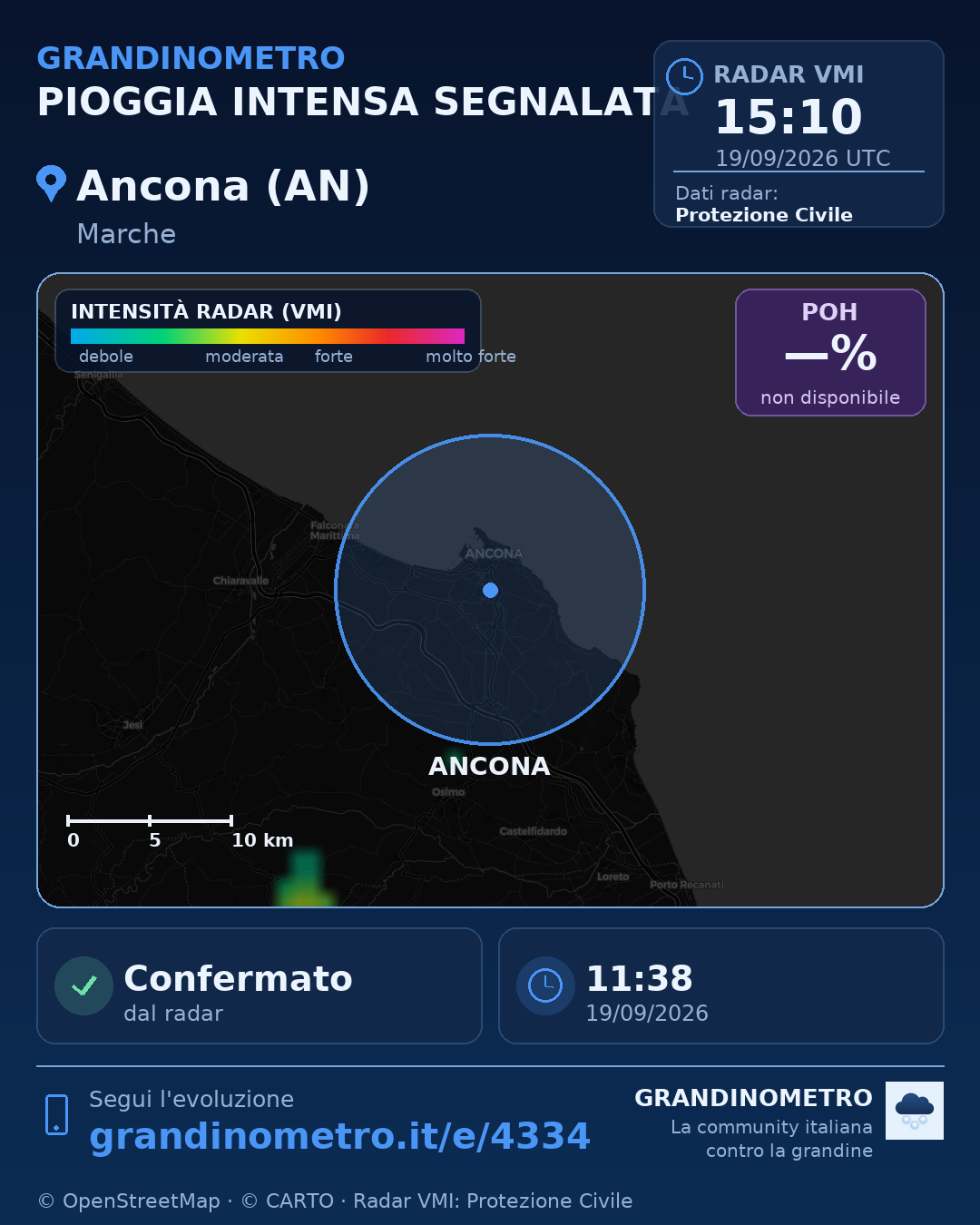 Mappa dell'evento: pioggia intensa ad Ancona (AN)