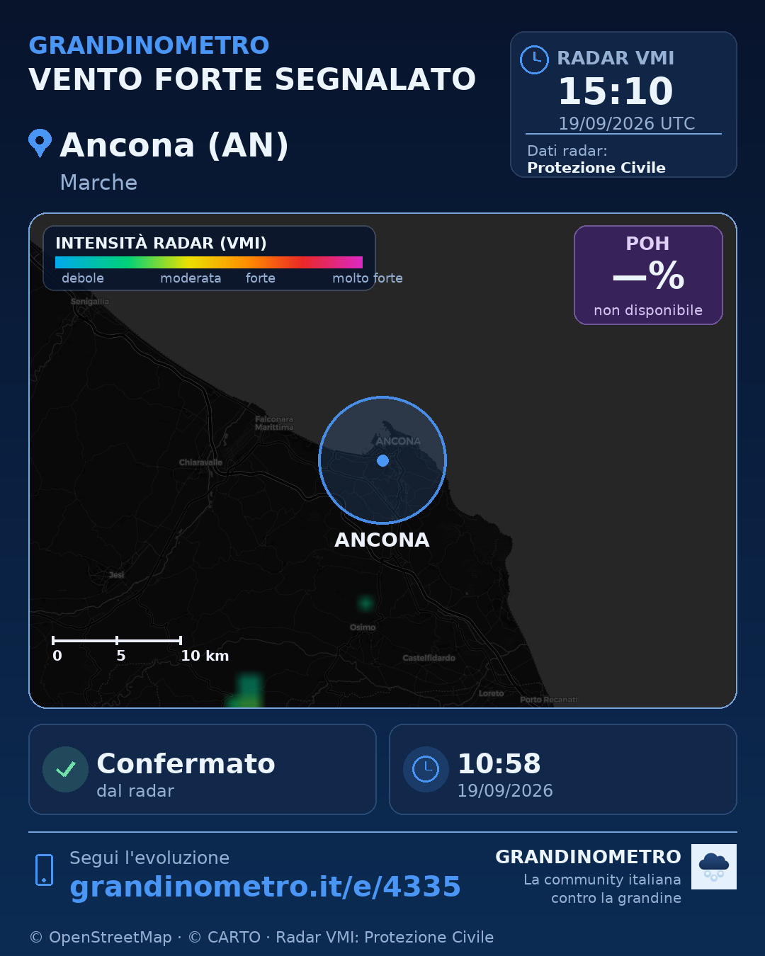 Mappa dell'evento: vento forte ad Ancona (AN)