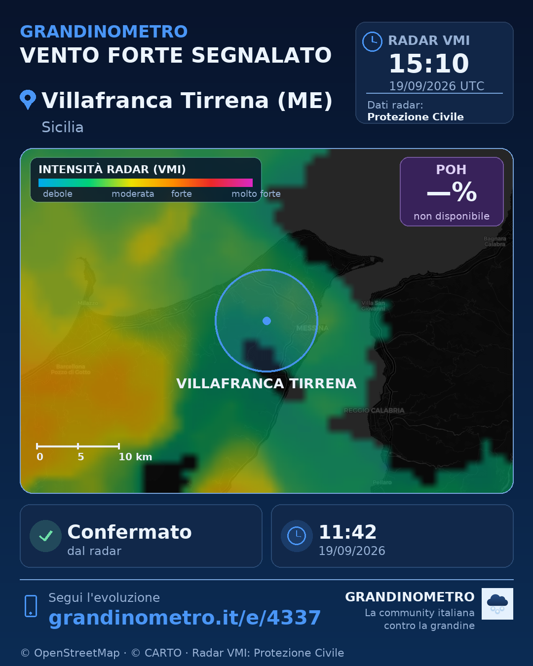 Mappa dell'evento: vento forte a Villafranca Tirrena (ME)