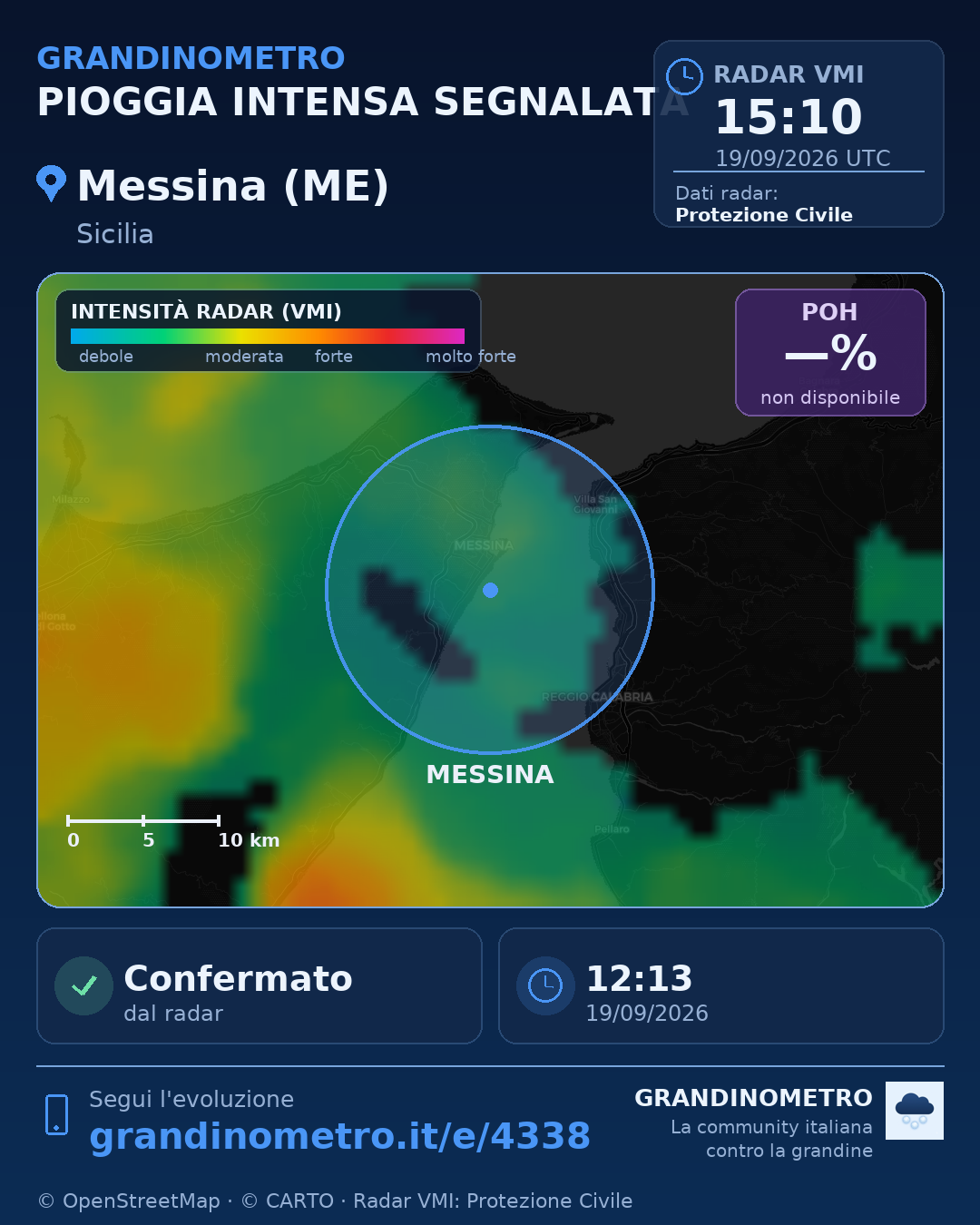 Mappa dell'evento: pioggia intensa a Messina (ME)