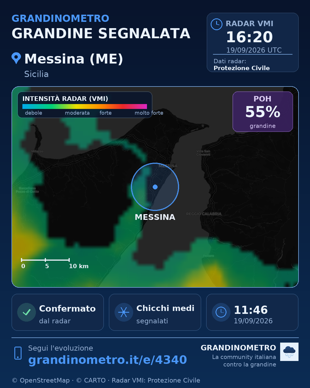 Mappa dell'evento: grandine a Messina (ME)
