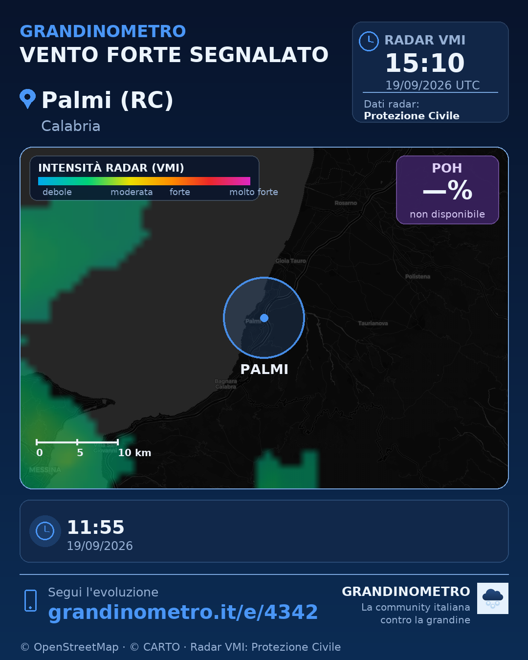 Mappa dell'evento: vento forte a Palmi (RC)