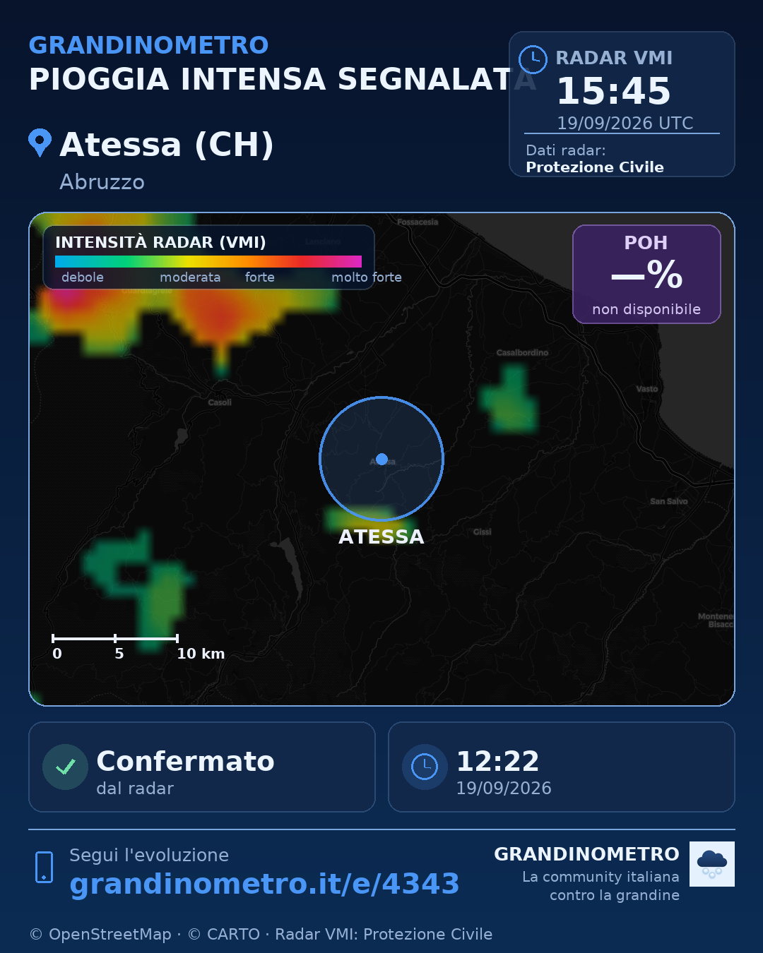Mappa dell'evento: pioggia intensa ad Atessa (CH)