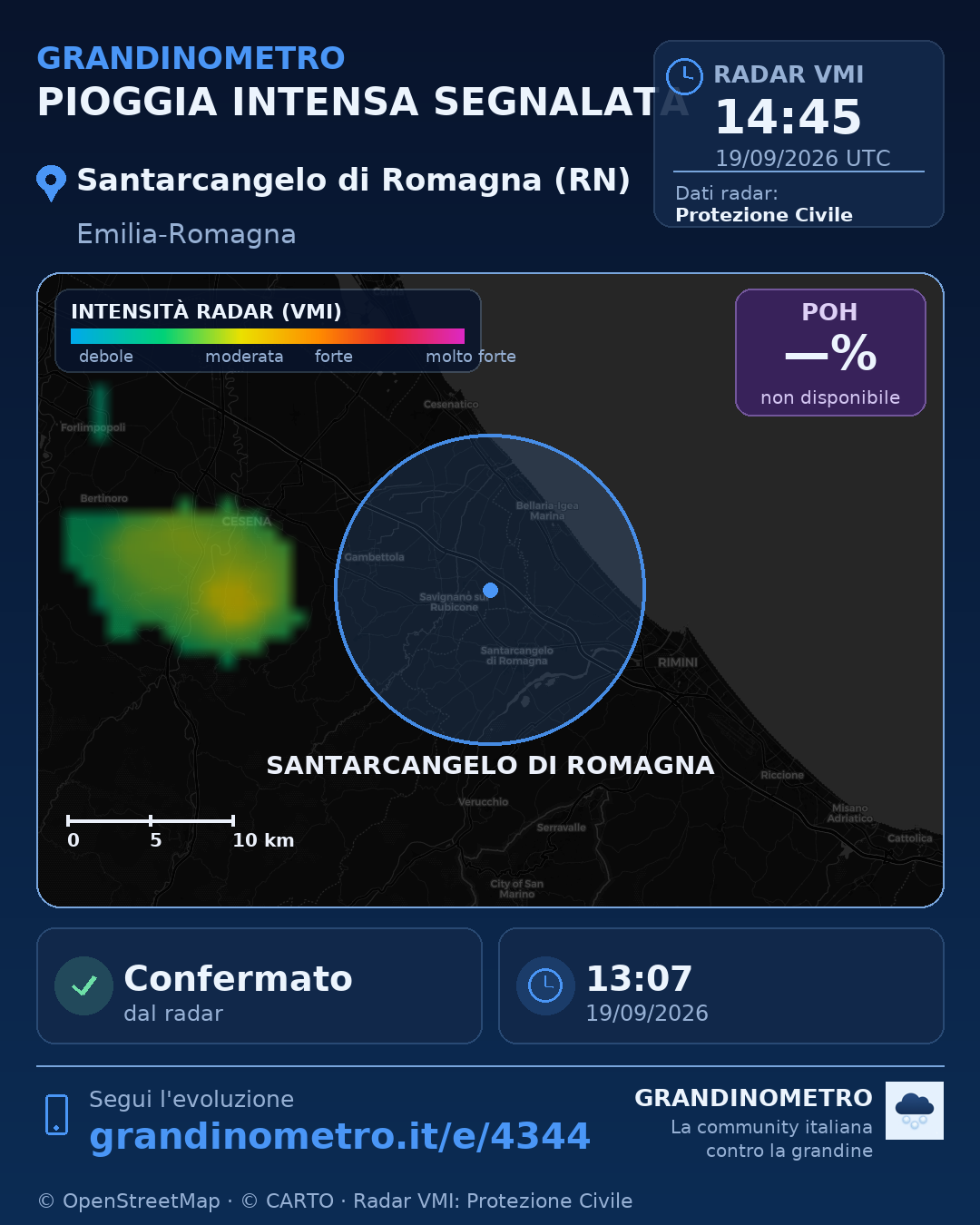 Mappa dell'evento: pioggia intensa a Santarcangelo di Romagna (RN)