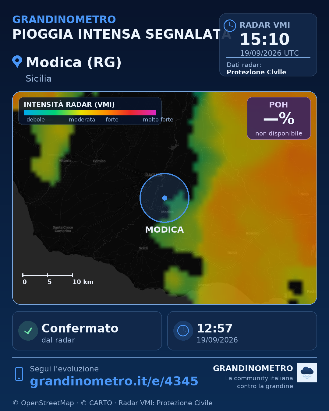 Mappa dell'evento: pioggia intensa a Modica (RG)